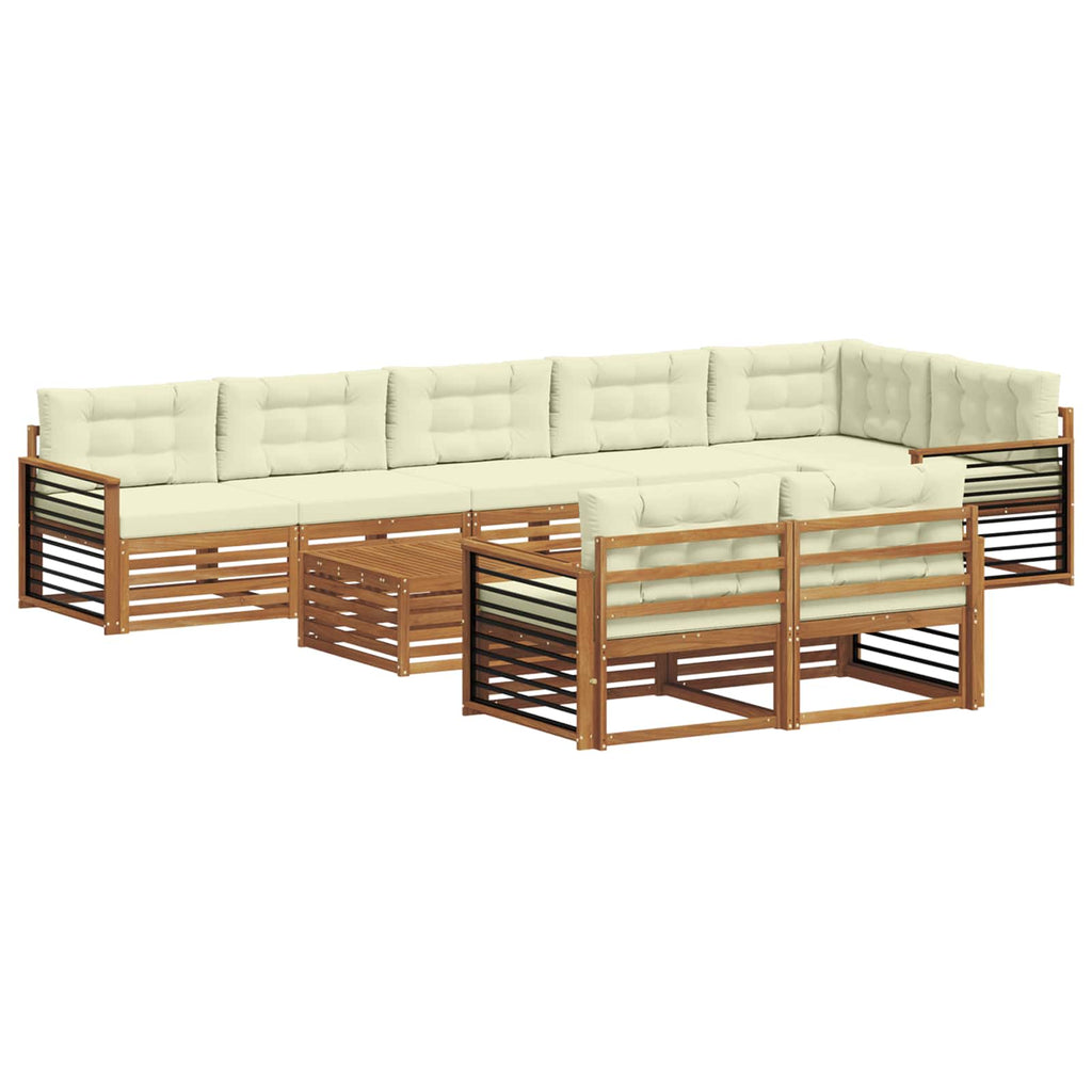 Outdoor-Sofagarnitur mit Kissen 9 pcs Natur und Creme