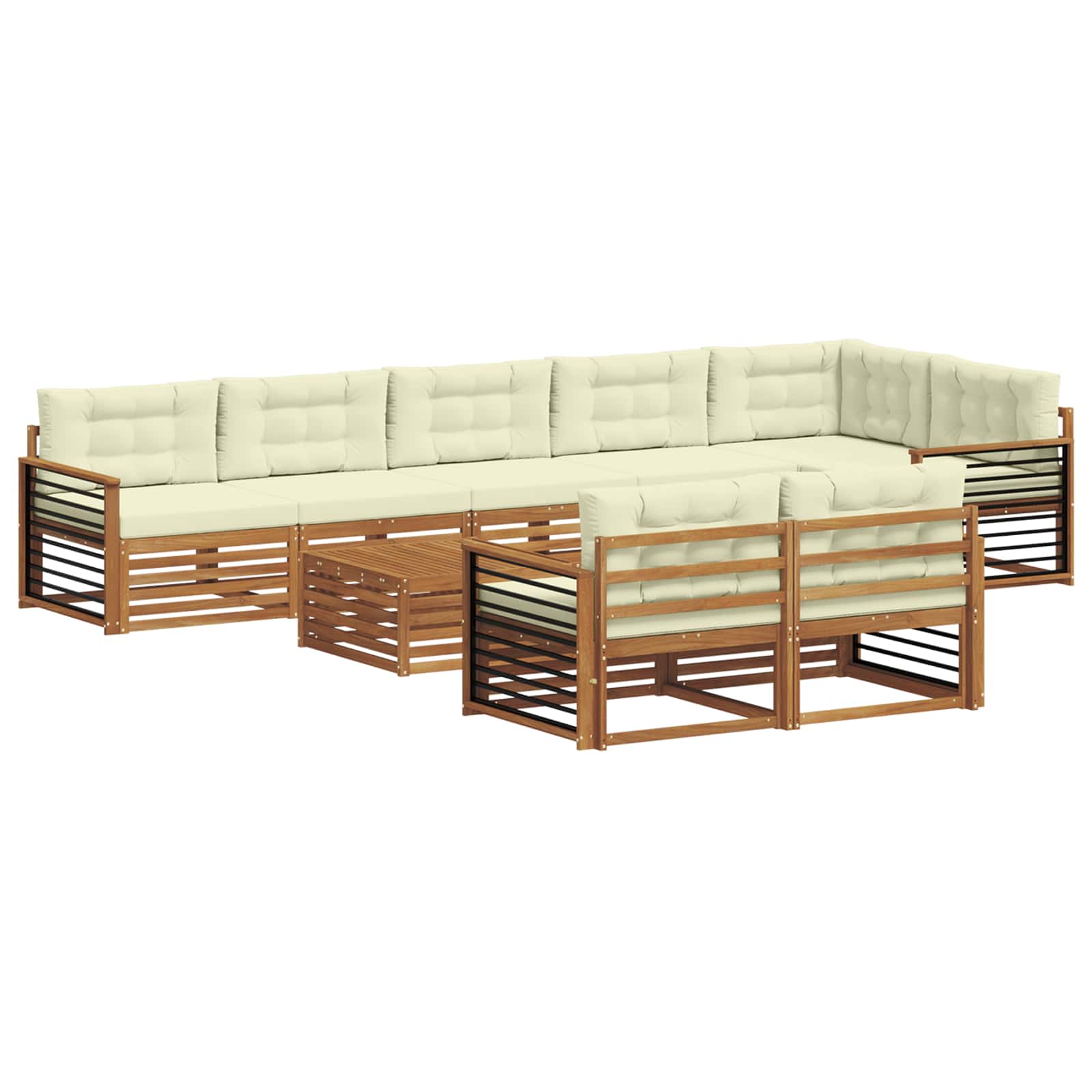 Outdoor-Sofagarnitur mit Kissen 9 pcs Natur und Creme