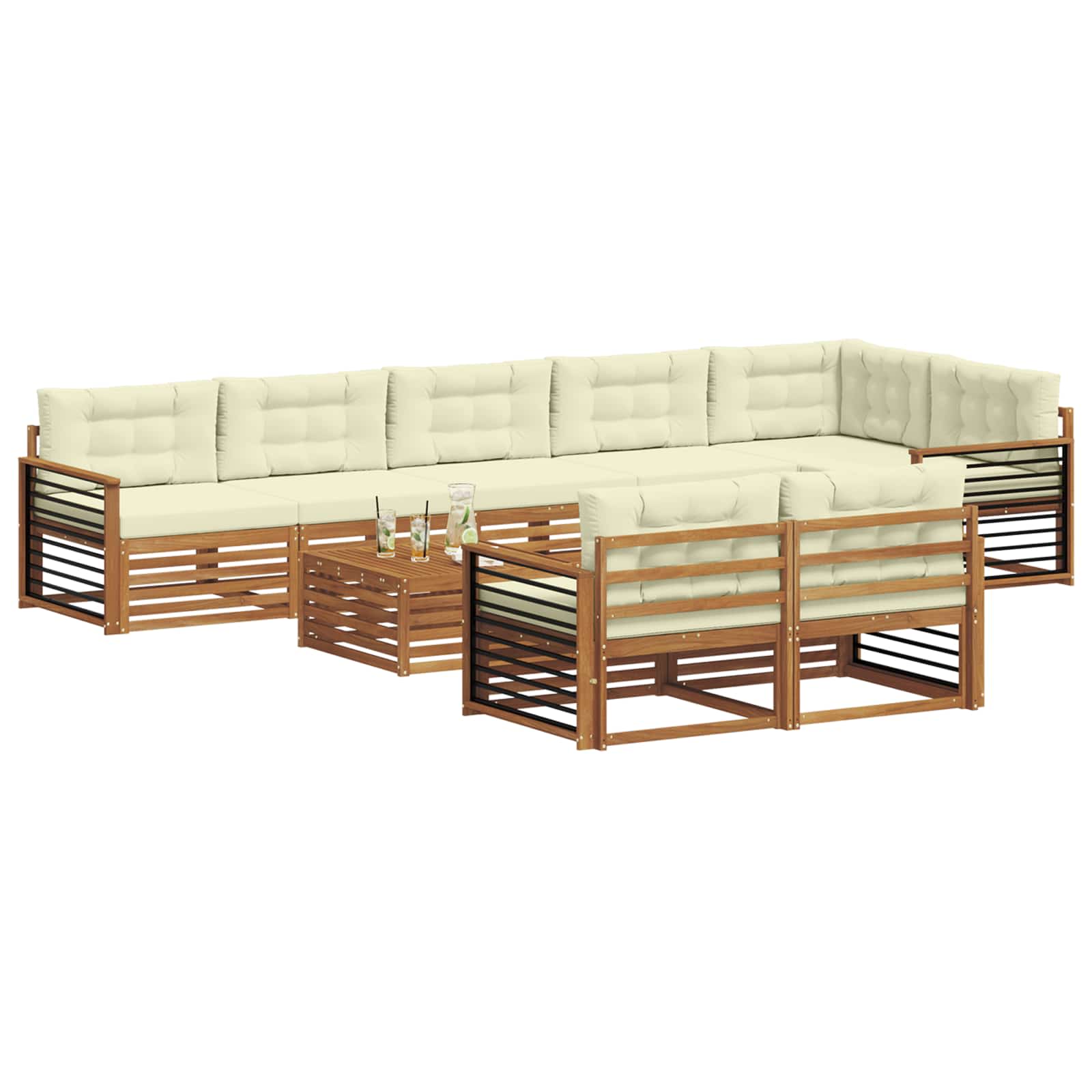 Outdoor-Sofagarnitur mit Kissen 9 pcs Natur und Creme