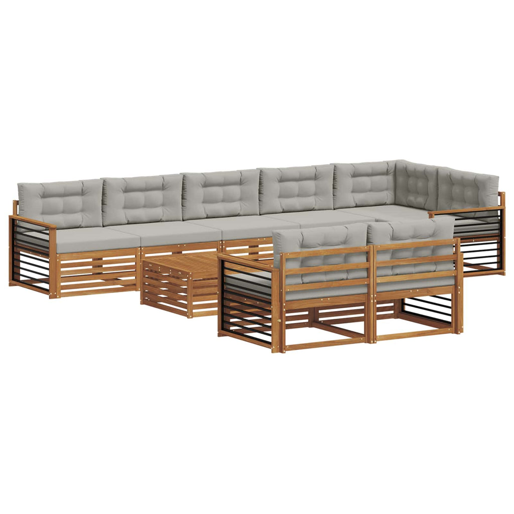 Outdoor-Sofagarnitur mit Kissen 9 pcs Natürlich und Hellgrau