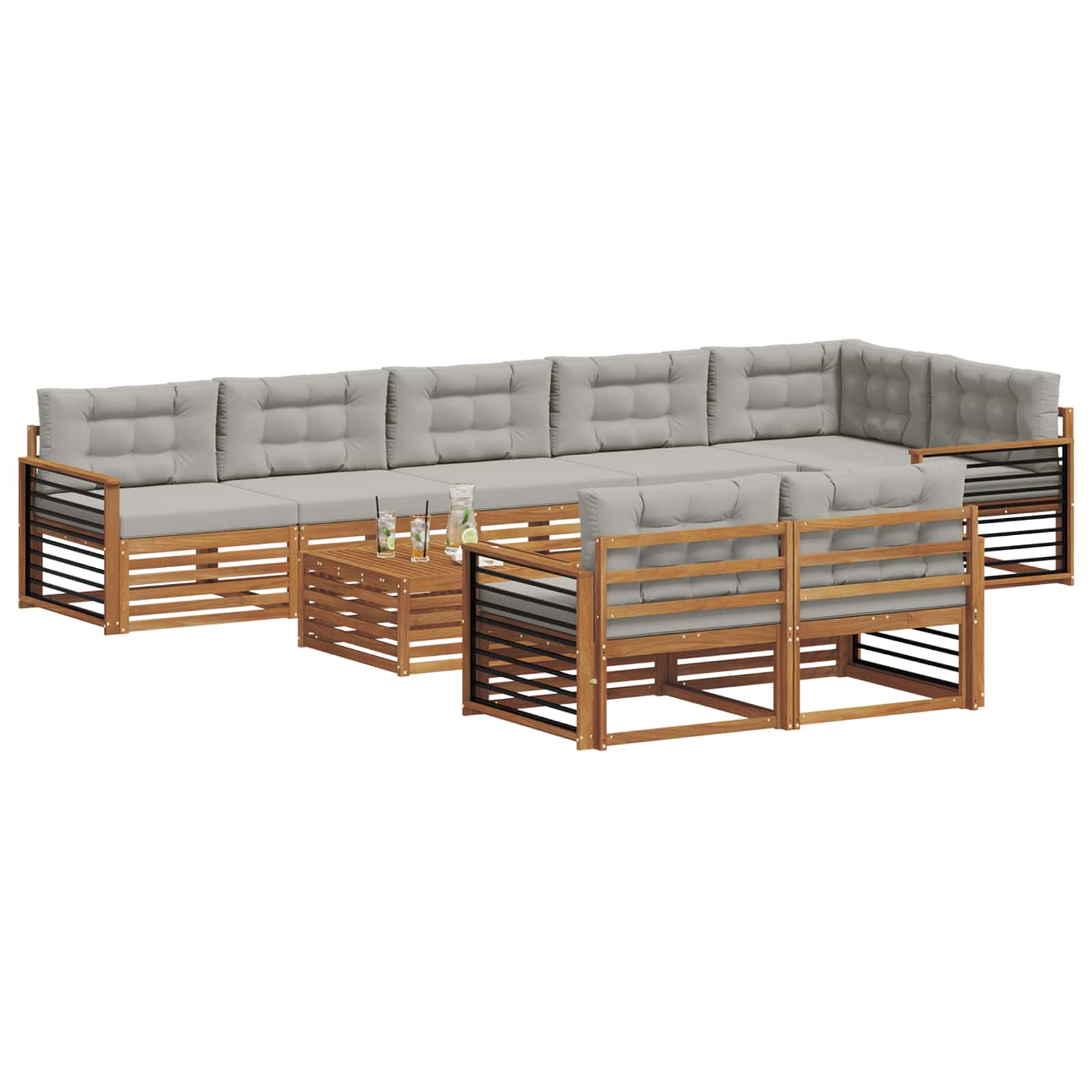 Outdoor-Sofagarnitur mit Kissen 9 pcs Natürlich und Hellgrau