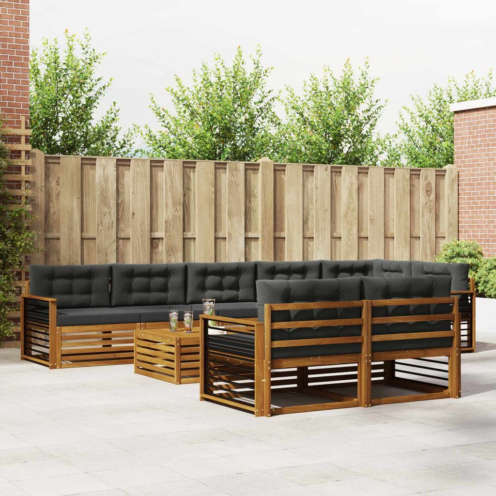 Outdoor-Sofagarnitur mit Kissen 9 pcs Natur und Anthrazit