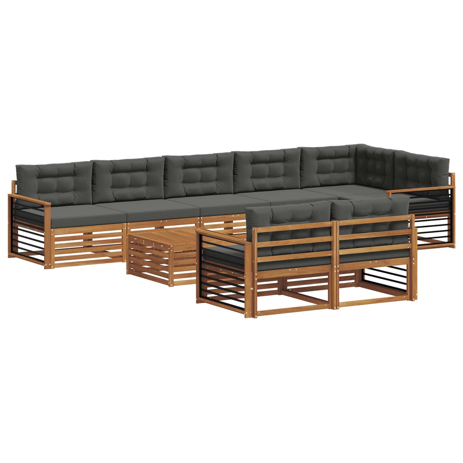 Outdoor-Sofagarnitur mit Kissen 9 pcs Natur und Anthrazit