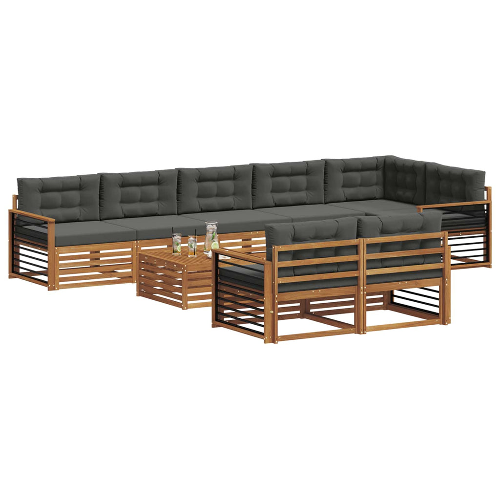 Outdoor-Sofagarnitur mit Kissen 9 pcs Natur und Anthrazit