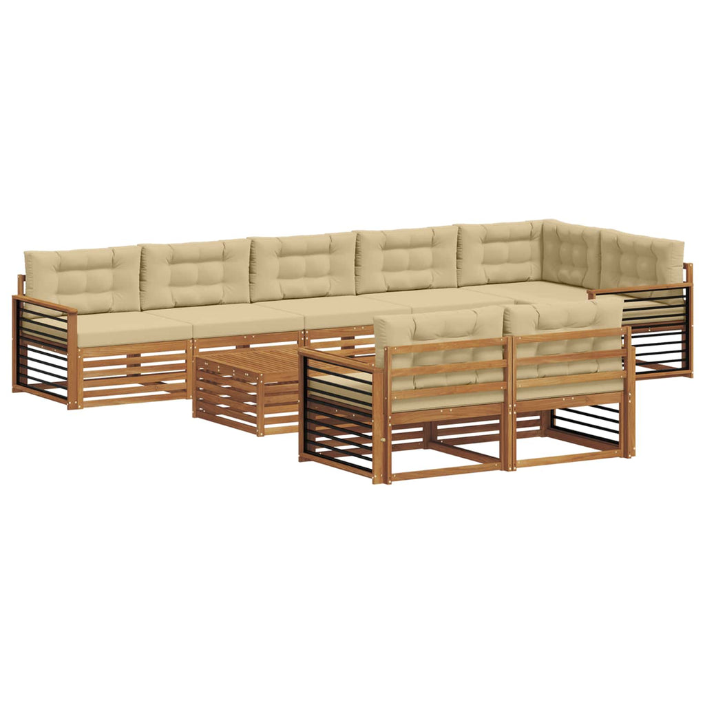 Outdoor-Sofagarnitur mit Kissen 9 pcs Natur und Beige