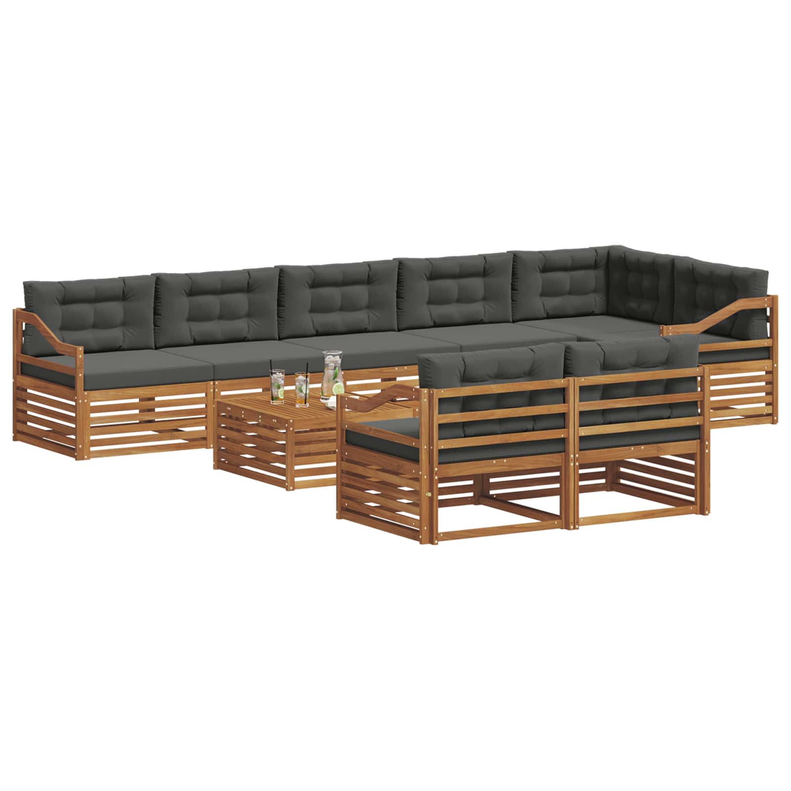 Outdoor-Sofagarnitur mit Kissen 9 pcs Natur und Anthrazit