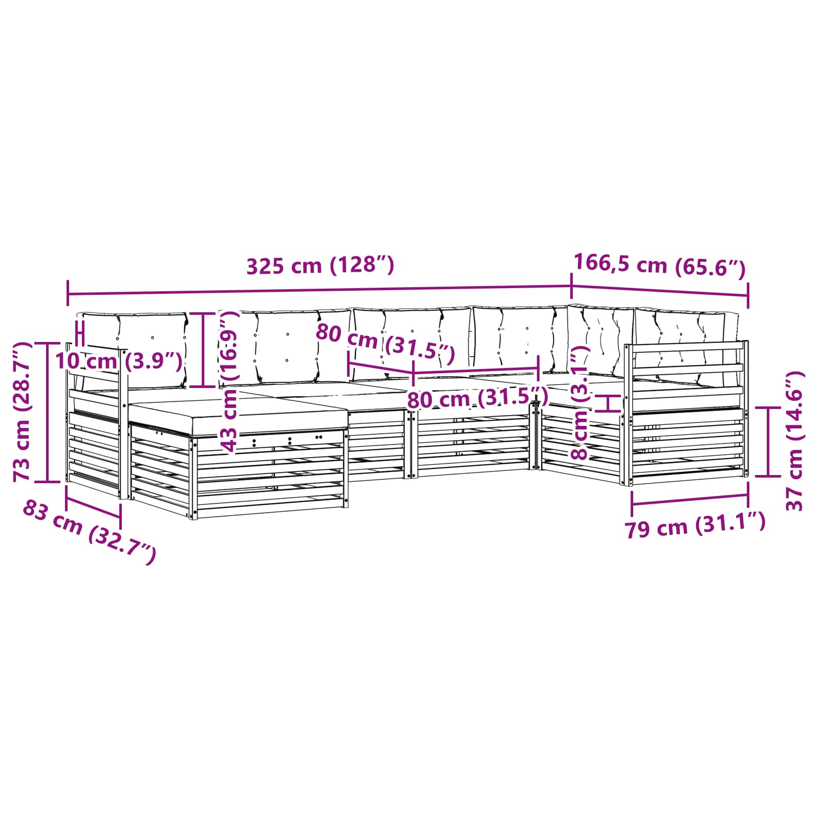 Outdoor-Sofagarnitur mit Kissen 6 pcs Natur und Creme