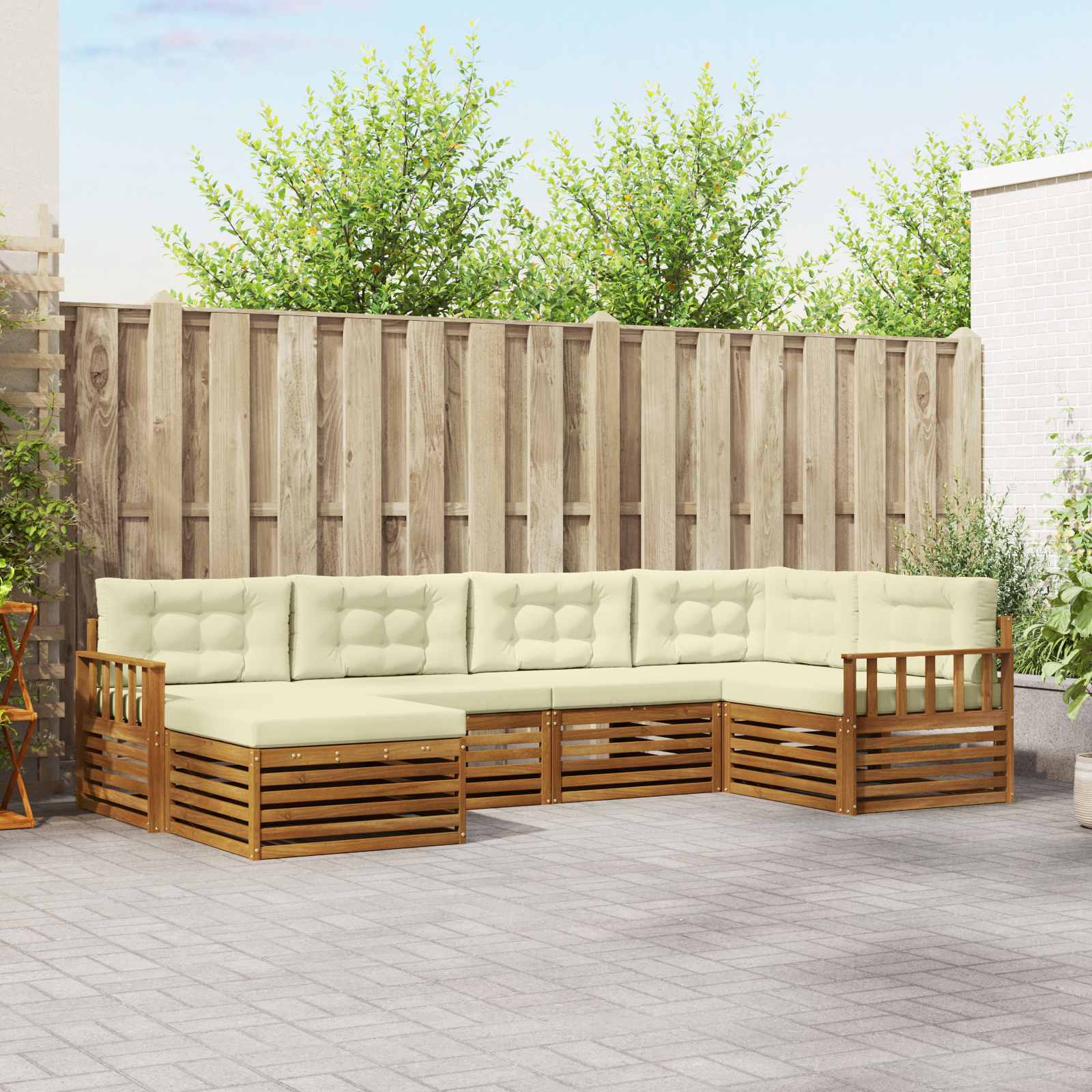 Outdoor-Sofagarnitur mit Kissen 6 pcs Natur und Creme