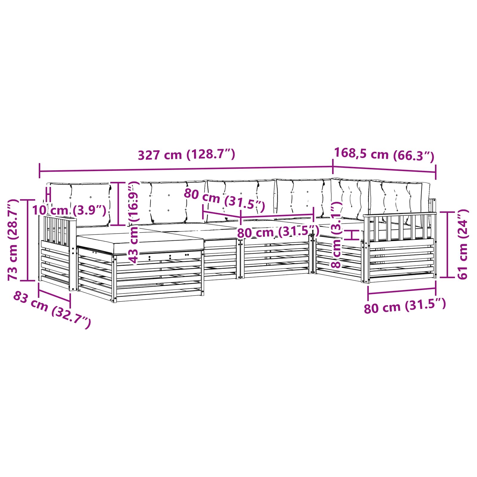 Outdoor-Sofagarnitur mit Kissen 6 pcs Natur und Anthrazit