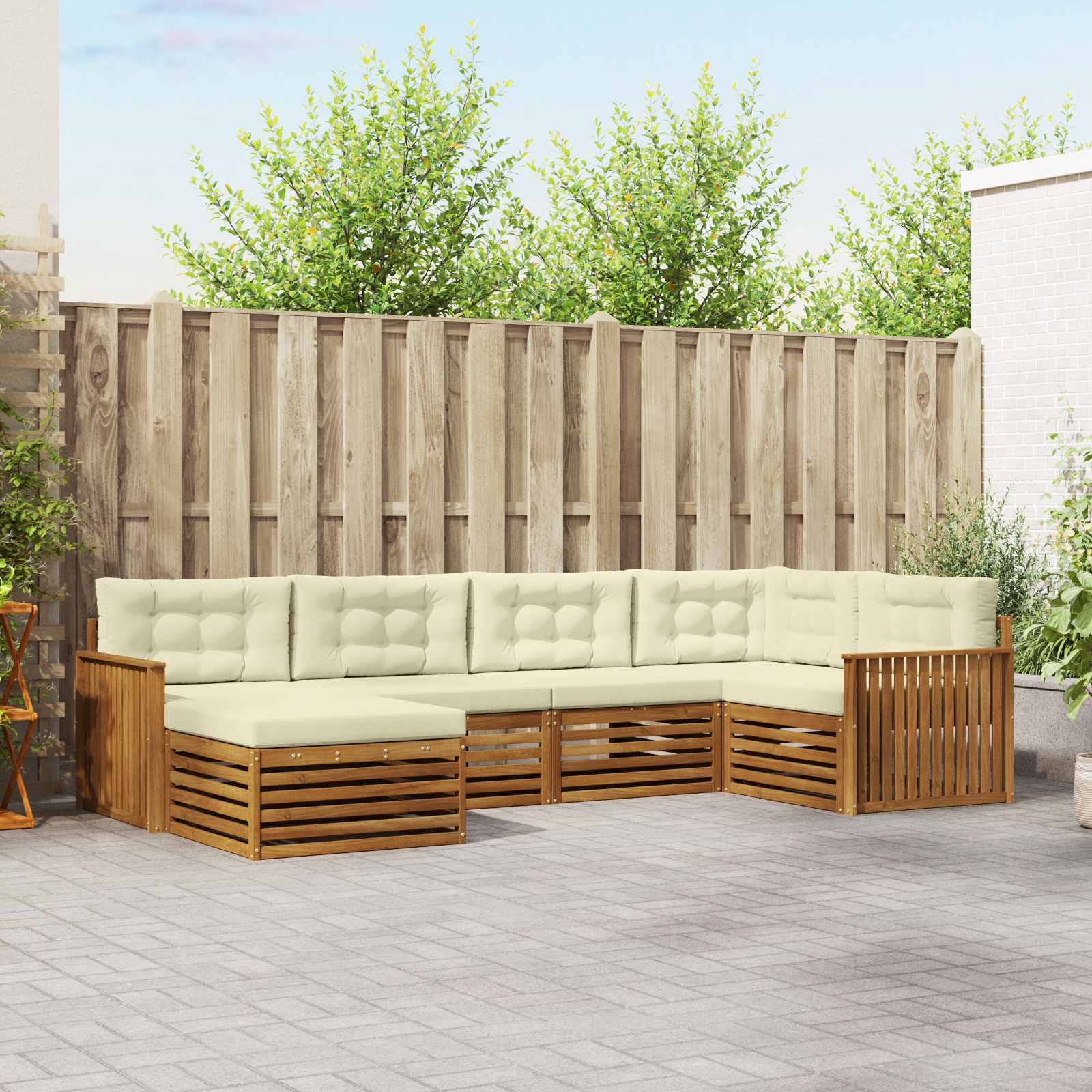 Outdoor-Sofagarnitur mit Kissen 6 pcs Natur und Creme