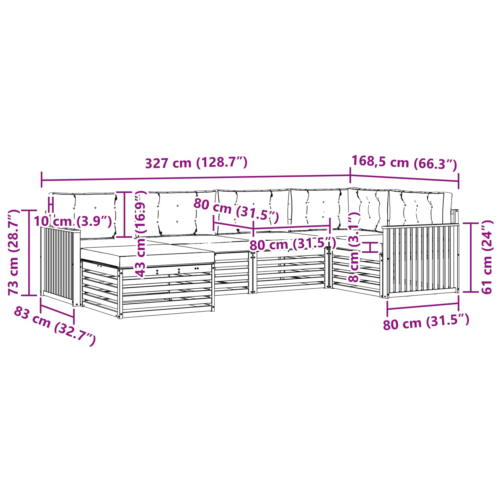 Outdoor-Sofagarnitur mit Kissen 6 pcs Natur und Anthrazit