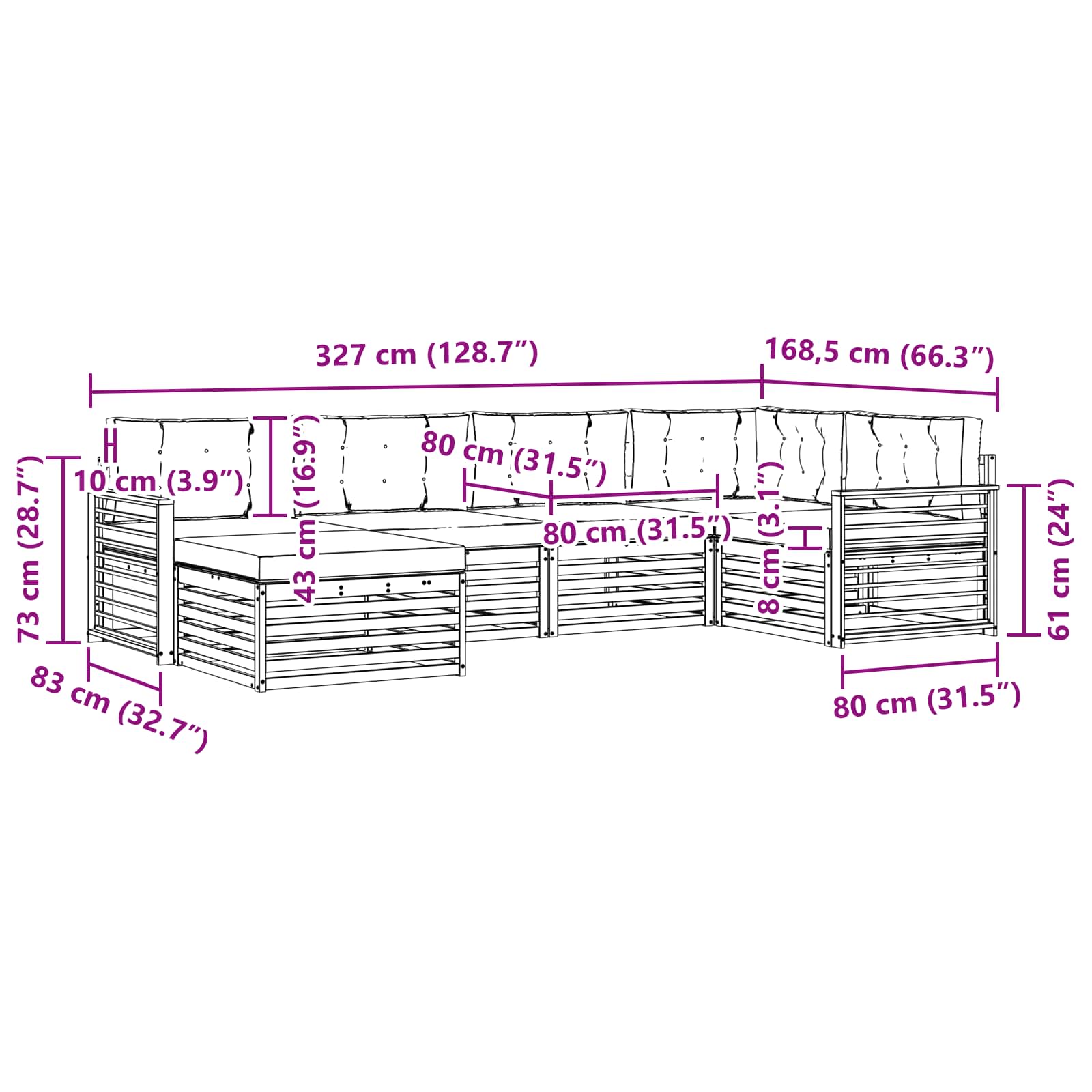 Outdoor-Sofagarnitur mit Kissen 6 pcs Natur und Anthrazit