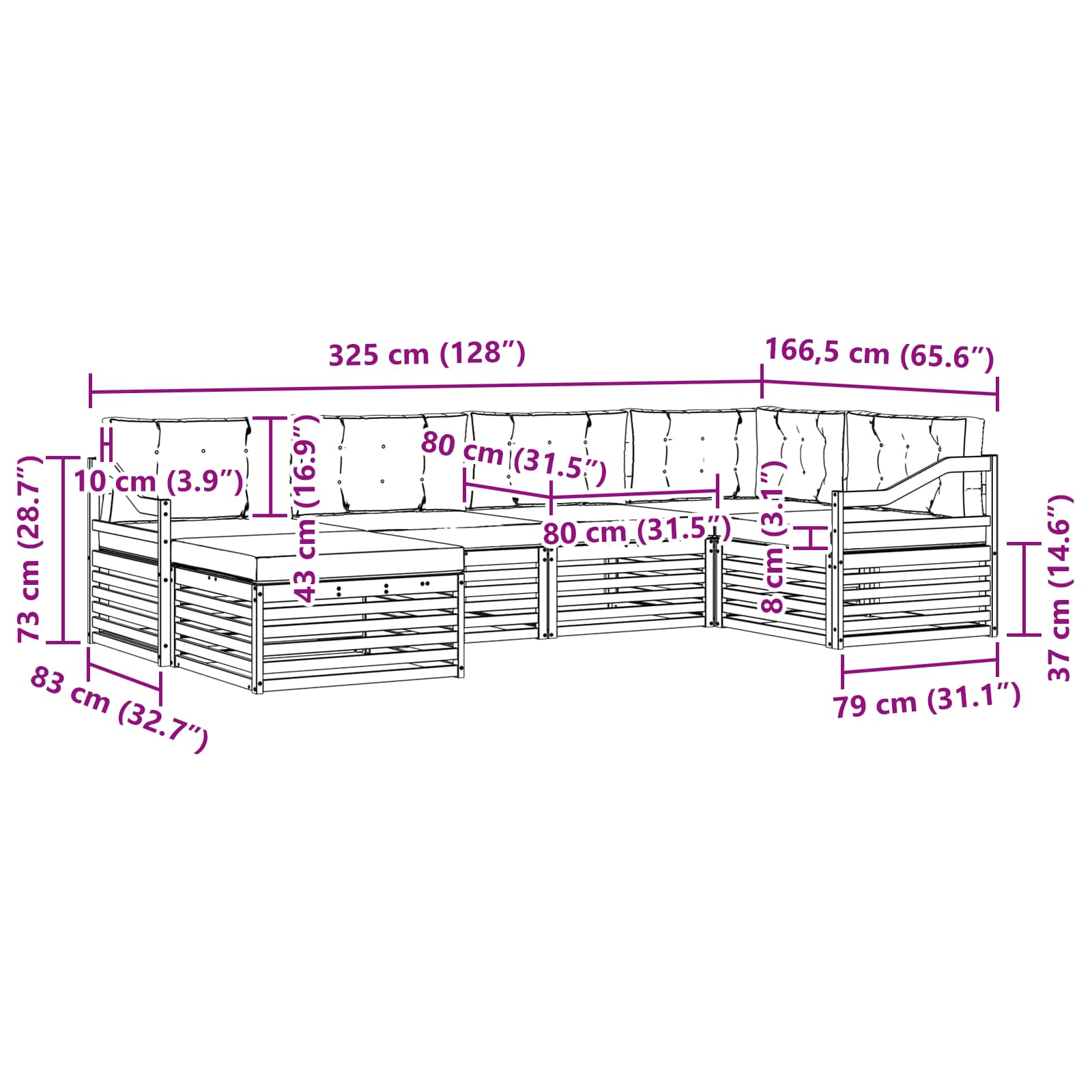 Outdoor-Sofagarnitur mit Kissen 6 pcs Natur und Creme