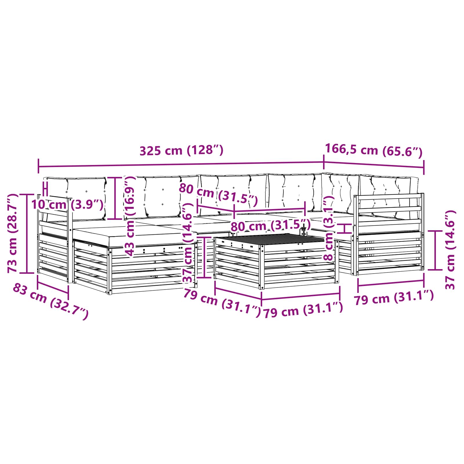 Outdoor-Sofagarnitur mit Kissen 7 pcs Natur und Creme