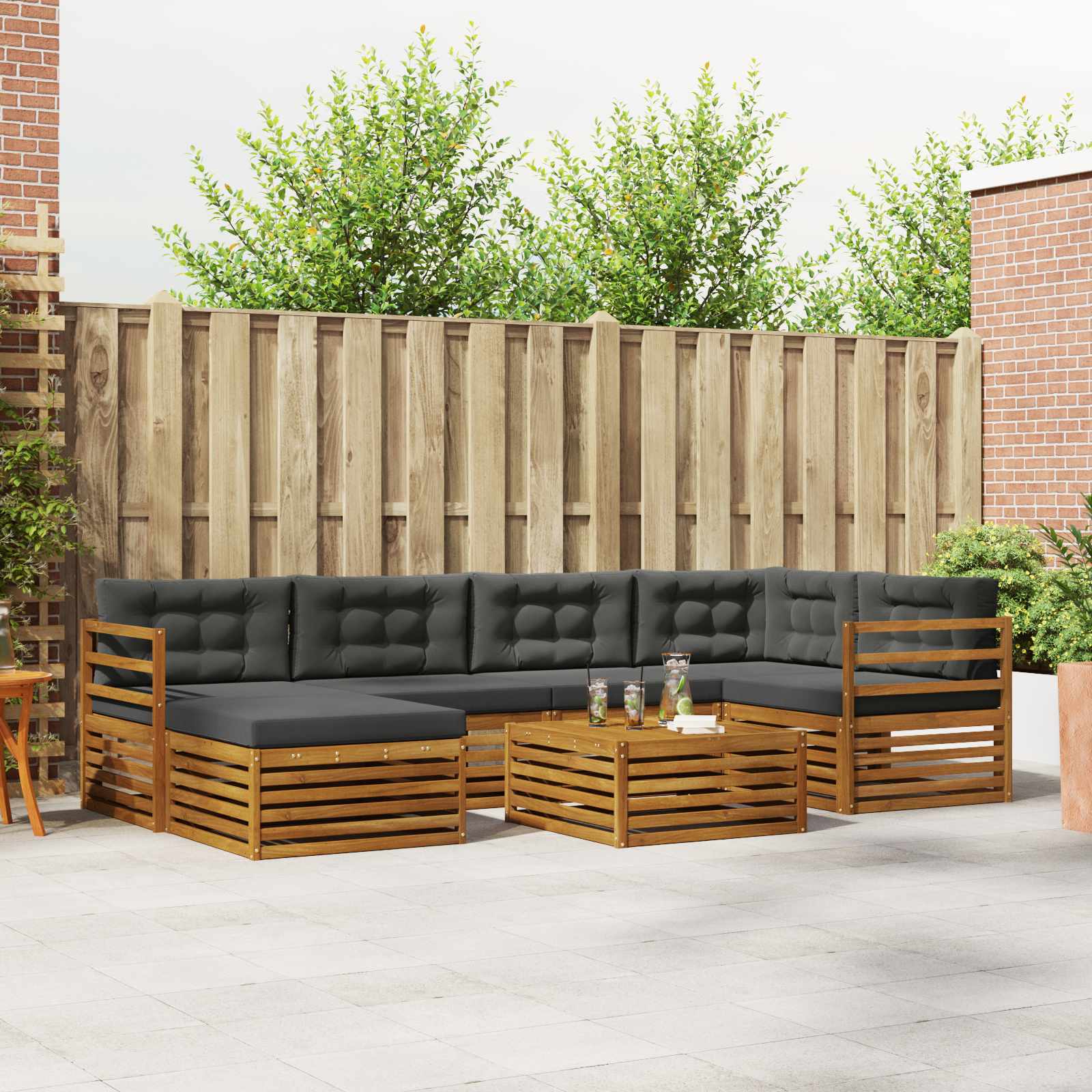 Outdoor-Sofagarnitur mit Kissen 7 pcs Natur und Anthrazit