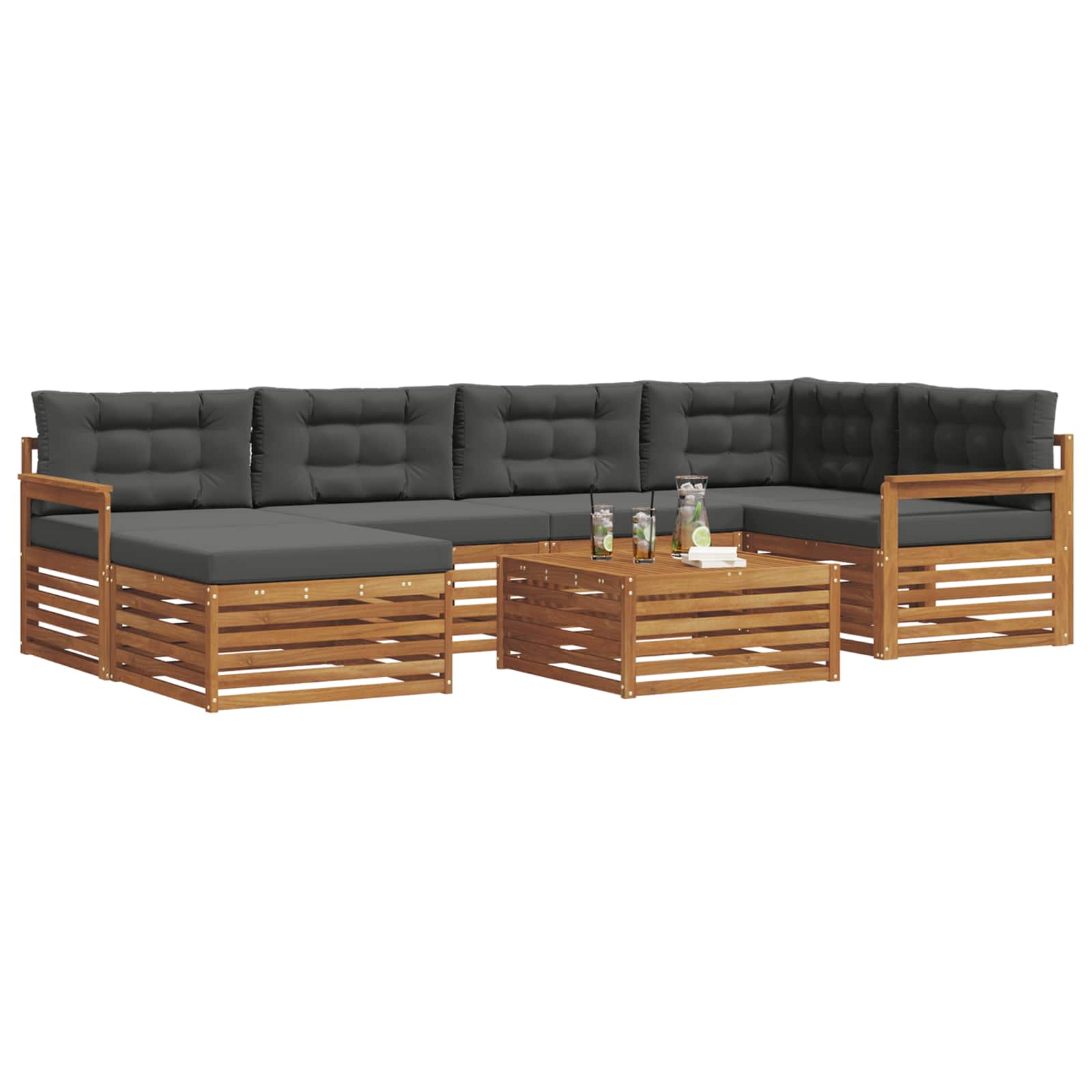 Outdoor-Sofagarnitur mit Kissen 7 pcs Natur und Anthrazit