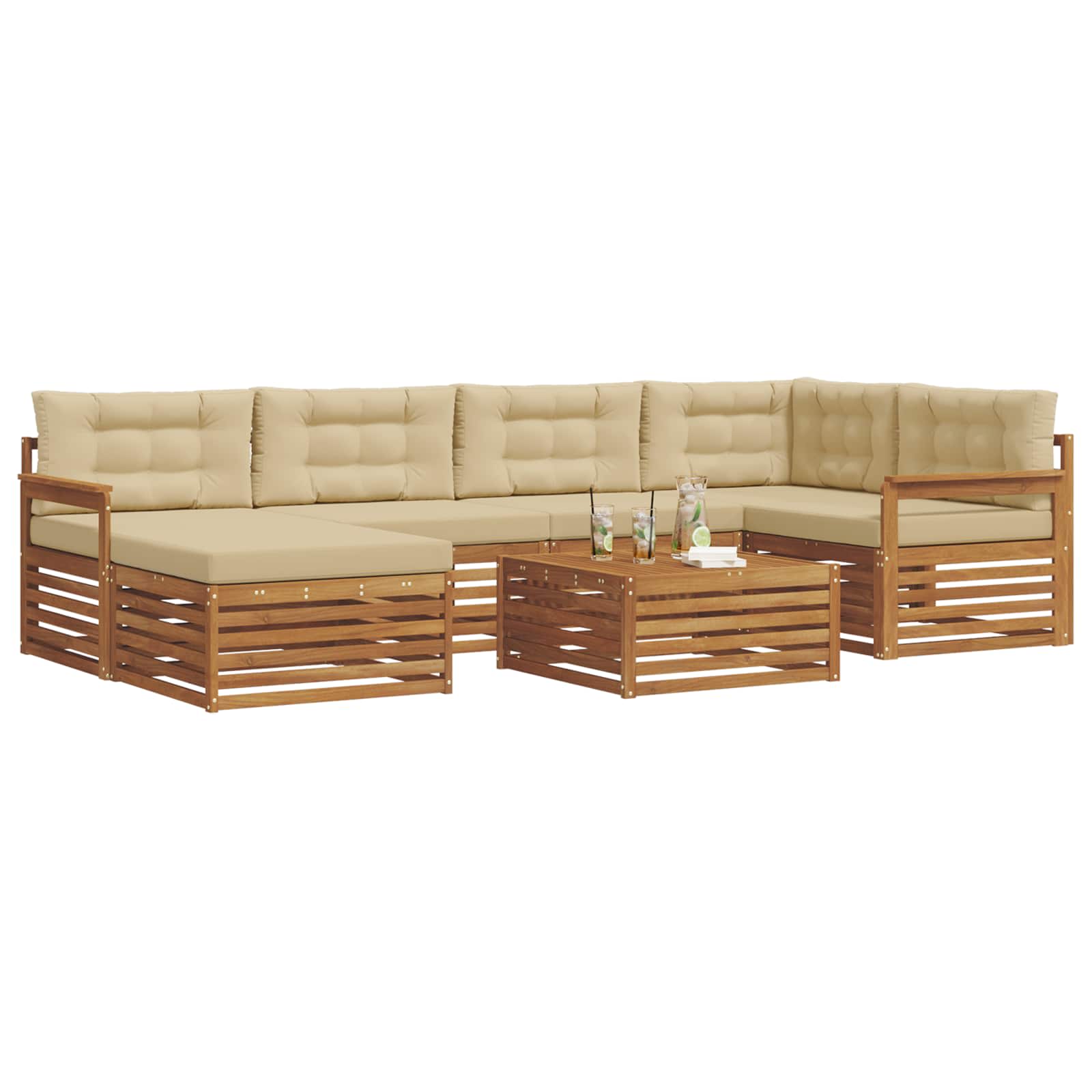 Outdoor-Sofagarnitur mit Kissen 7 pcs Natur und Beige