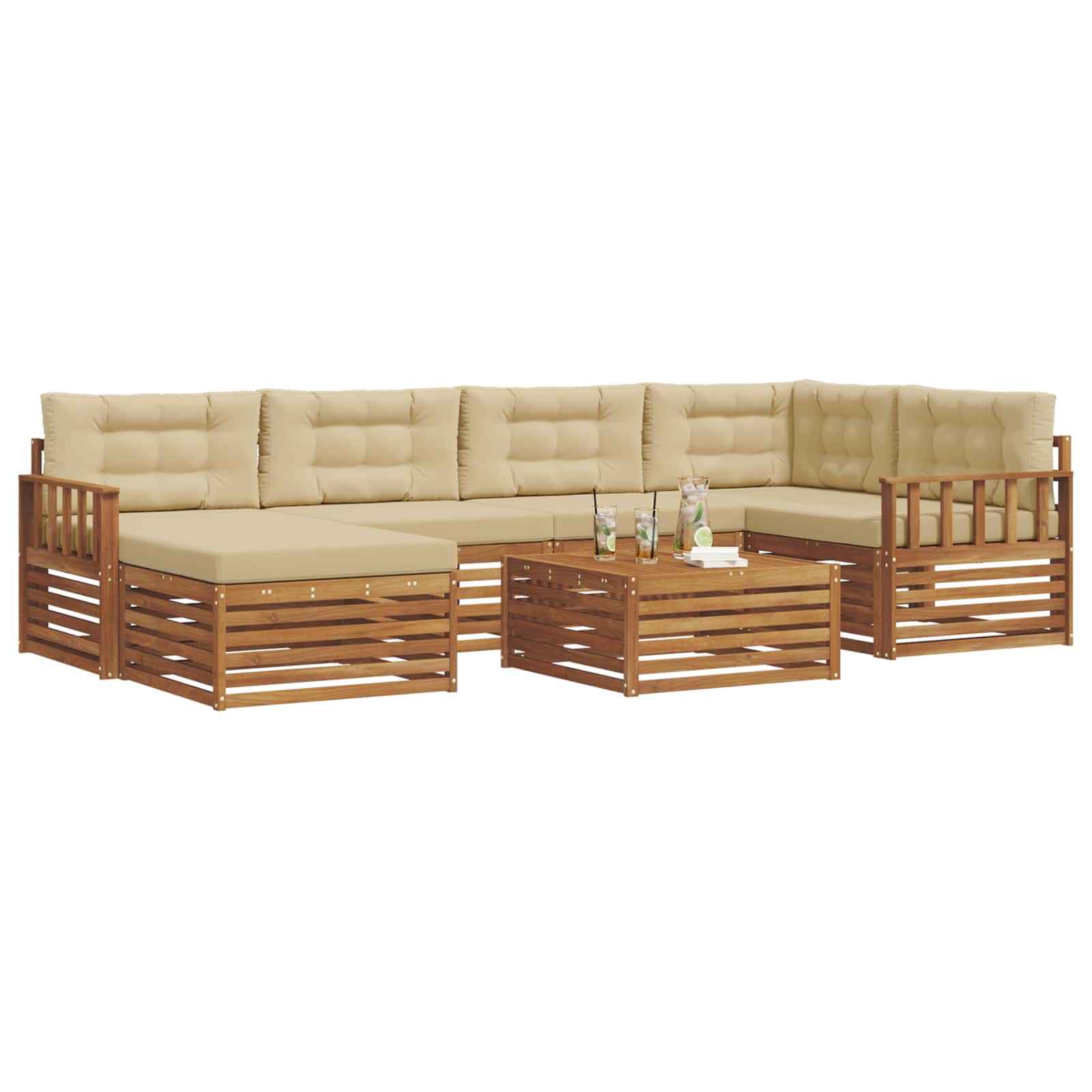 Outdoor-Sofagarnitur mit Kissen 7 pcs Natur und Beige