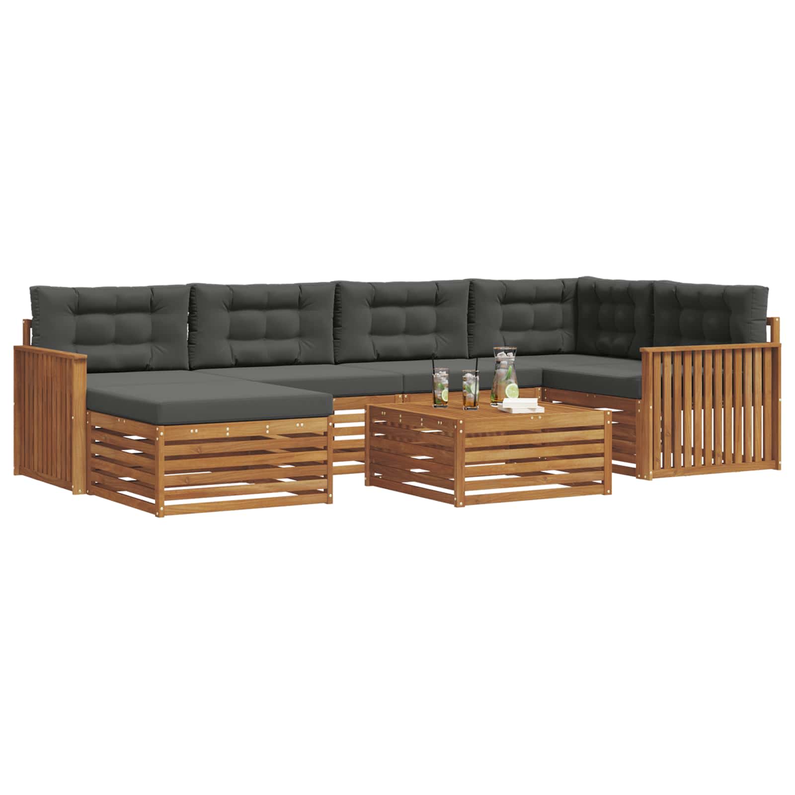 Outdoor-Sofagarnitur mit Kissen 7 pcs Natur und Anthrazit
