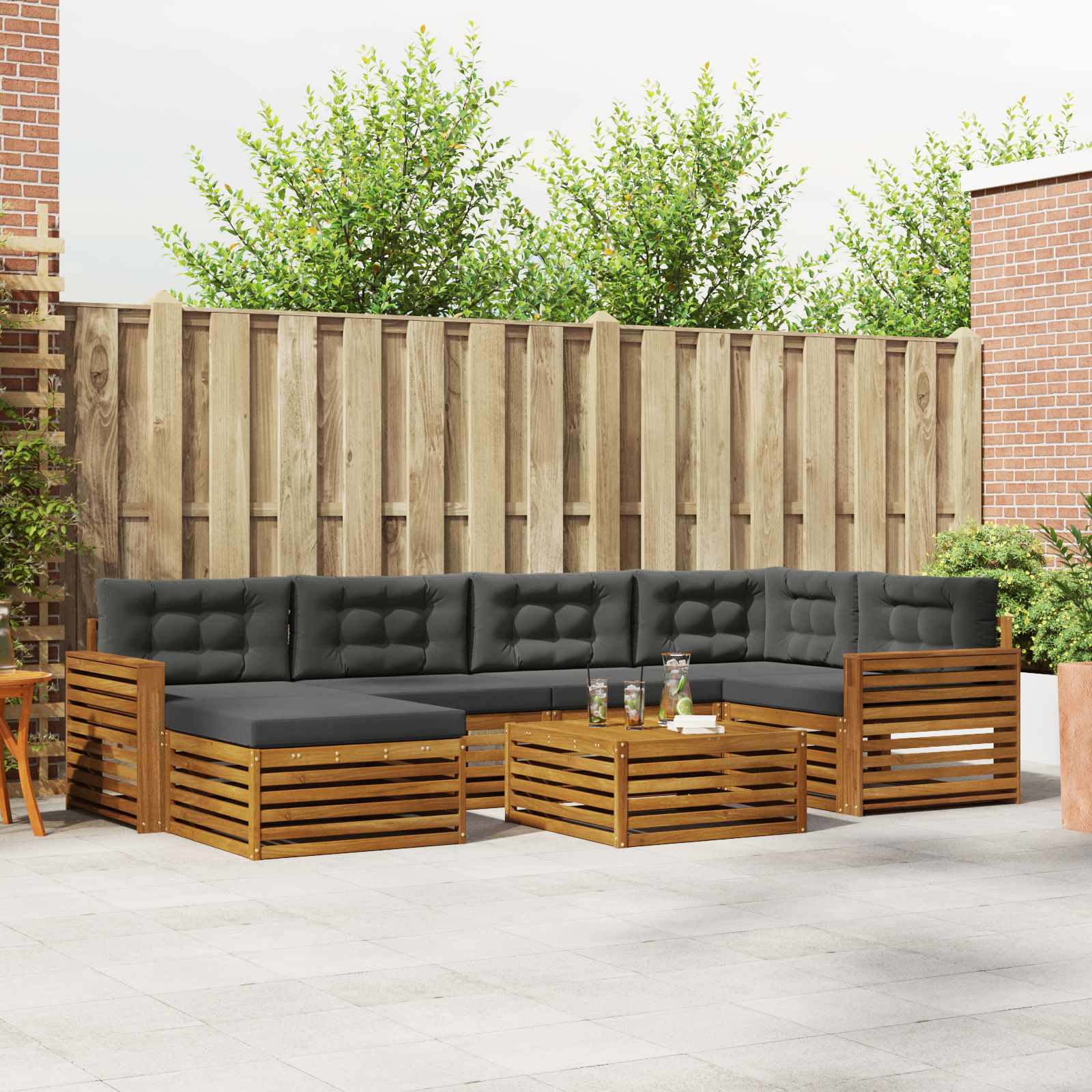 Outdoor-Sofagarnitur mit Kissen 7 pcs Natur und Anthrazit