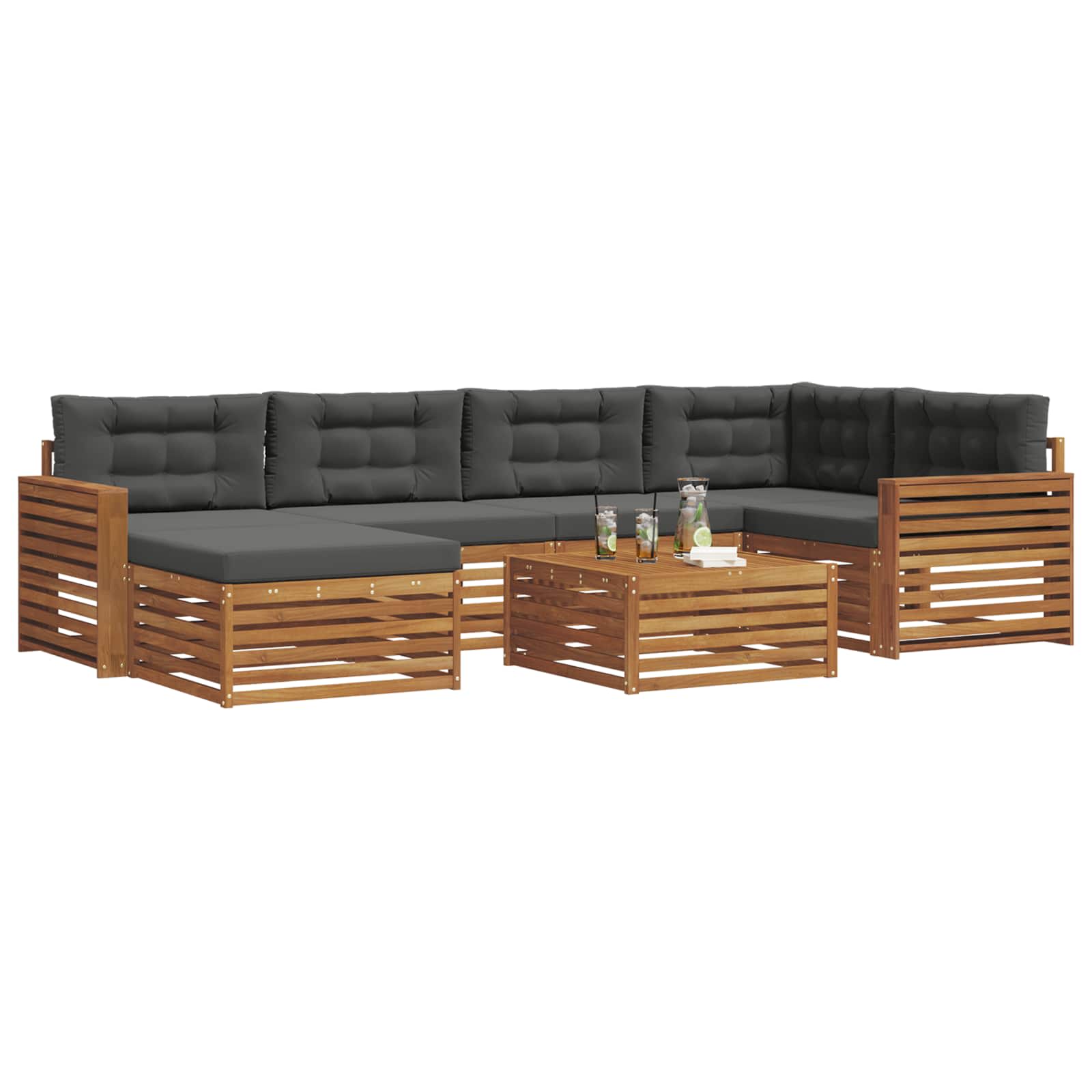 Outdoor-Sofagarnitur mit Kissen 7 pcs Natur und Anthrazit