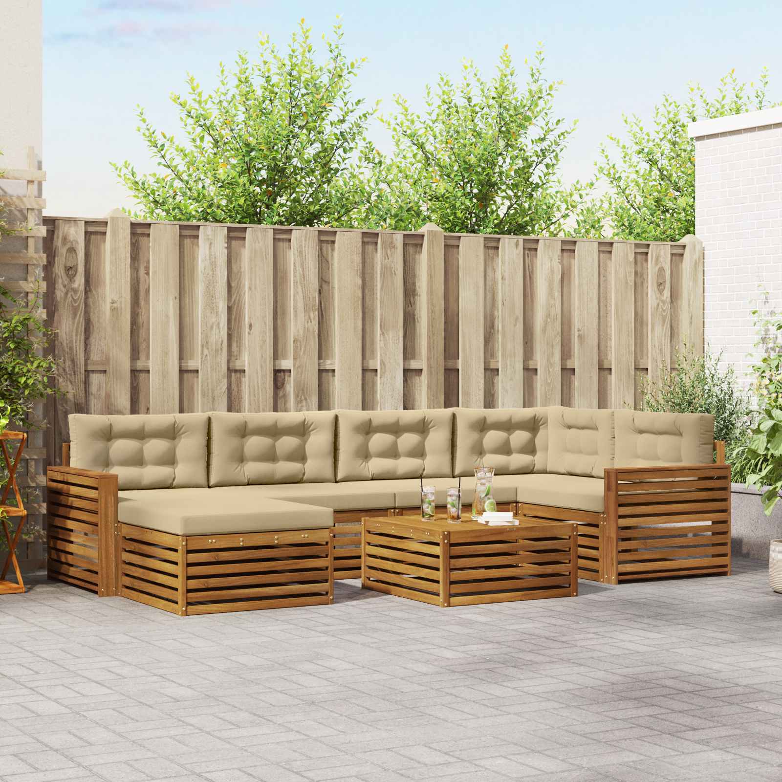 Outdoor-Sofagarnitur mit Kissen 7 pcs Natur und Beige