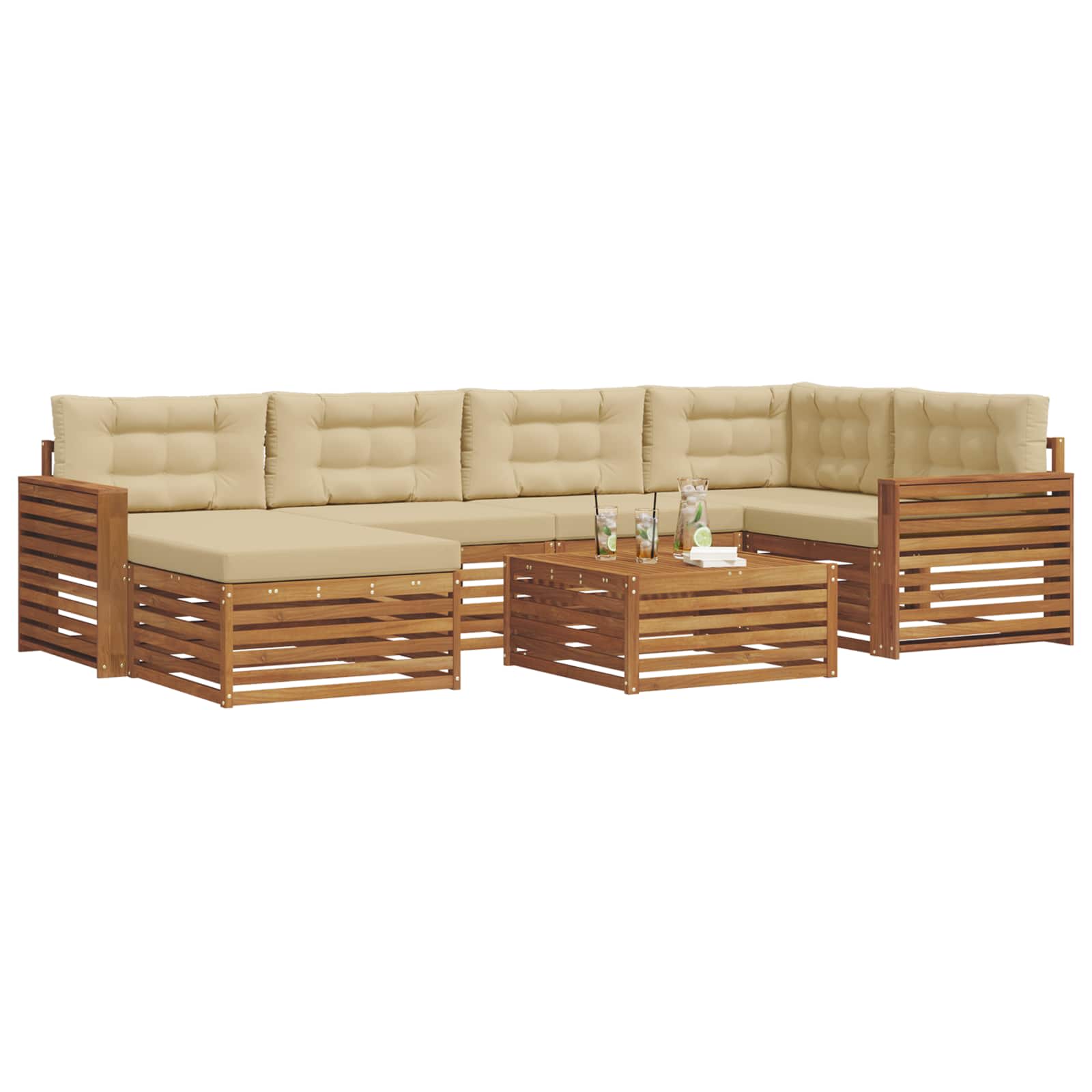 Outdoor-Sofagarnitur mit Kissen 7 pcs Natur und Beige