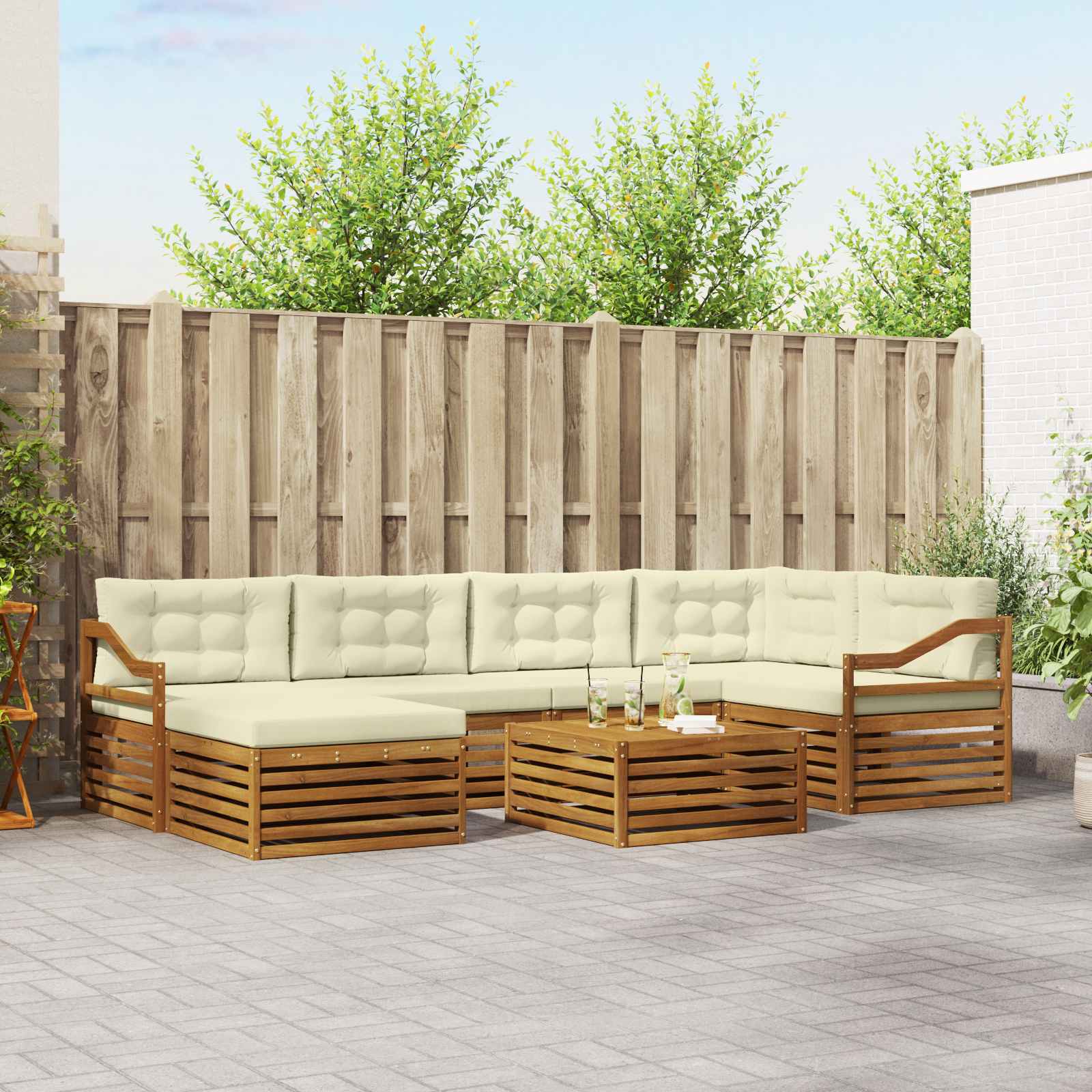 Outdoor-Sofagarnitur mit Kissen 7 pcs Natur und Creme