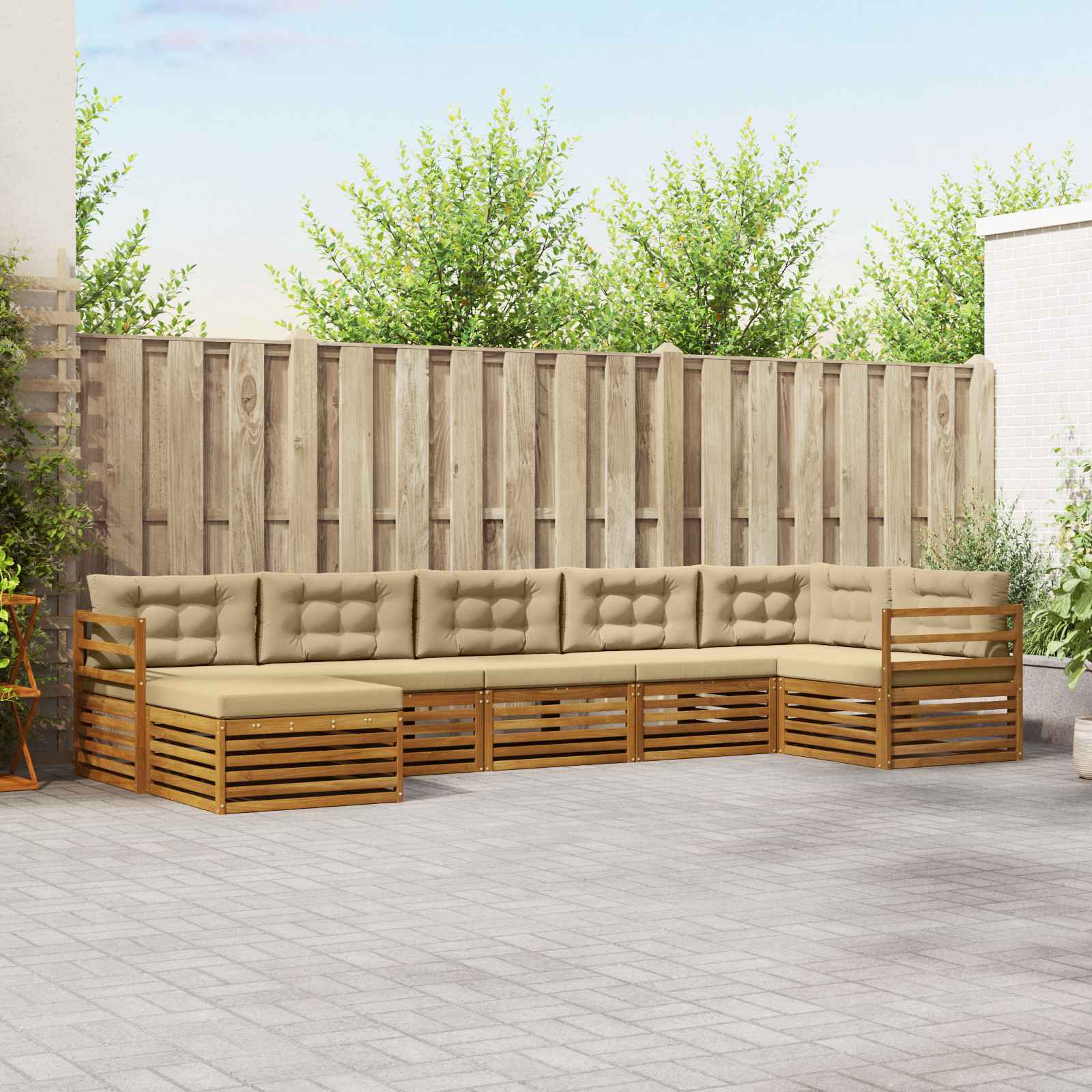 Outdoor-Sofagarnitur mit Kissen 7 pcs Natur und Beige