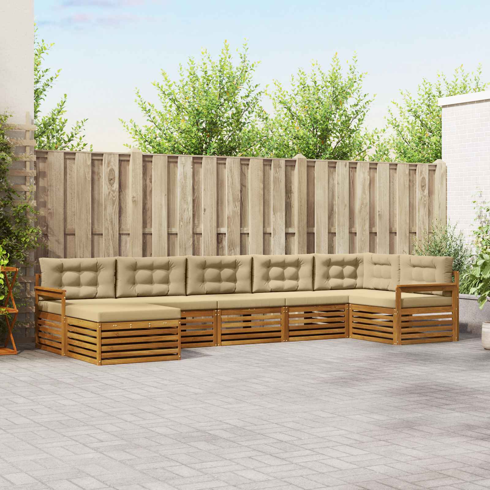 Outdoor-Sofagarnitur mit Kissen 7 pcs Natur und Beige