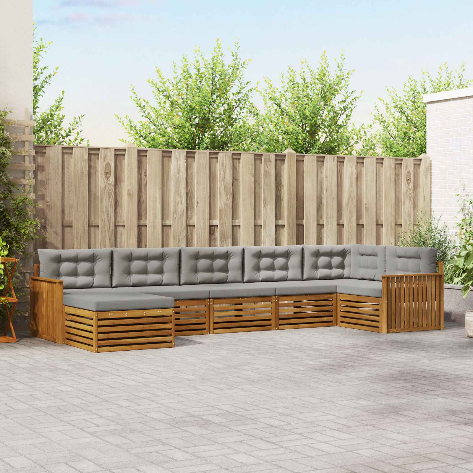 Outdoor-Sofagarnitur mit Kissen 7 pcs Natürlich und Hellgrau
