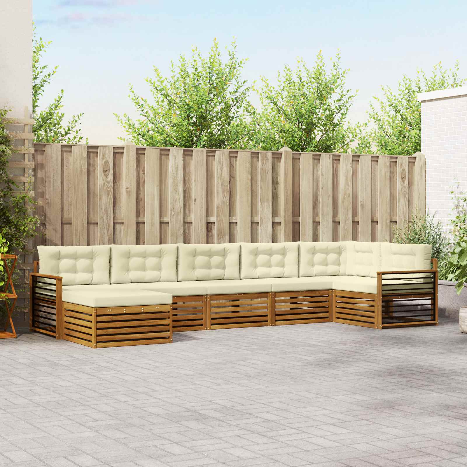 Outdoor-Sofagarnitur mit Kissen 7 pcs Natur und Creme