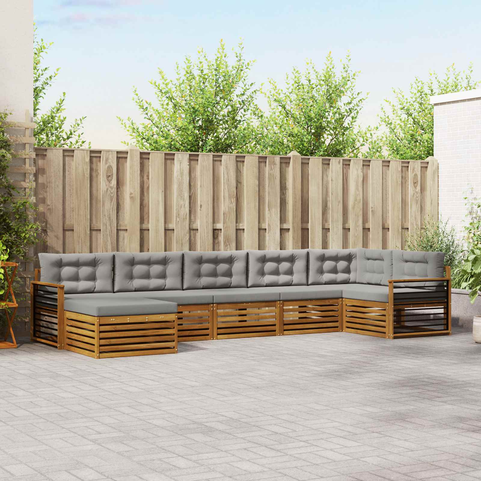 Outdoor-Sofagarnitur mit Kissen 7 pcs Natürlich und Hellgrau