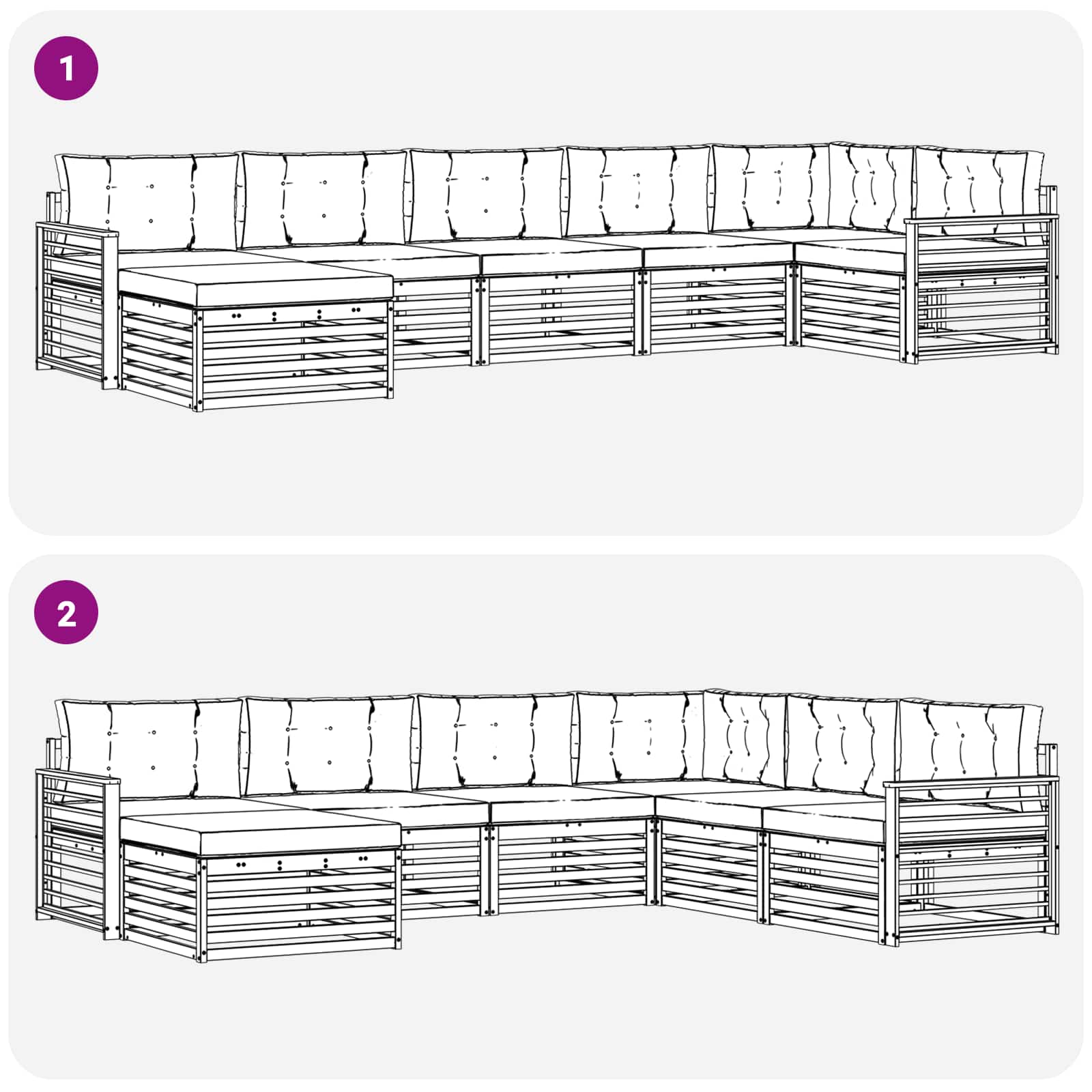 Outdoor-Sofagarnitur mit Kissen 7 pcs Natürlich und Hellgrau