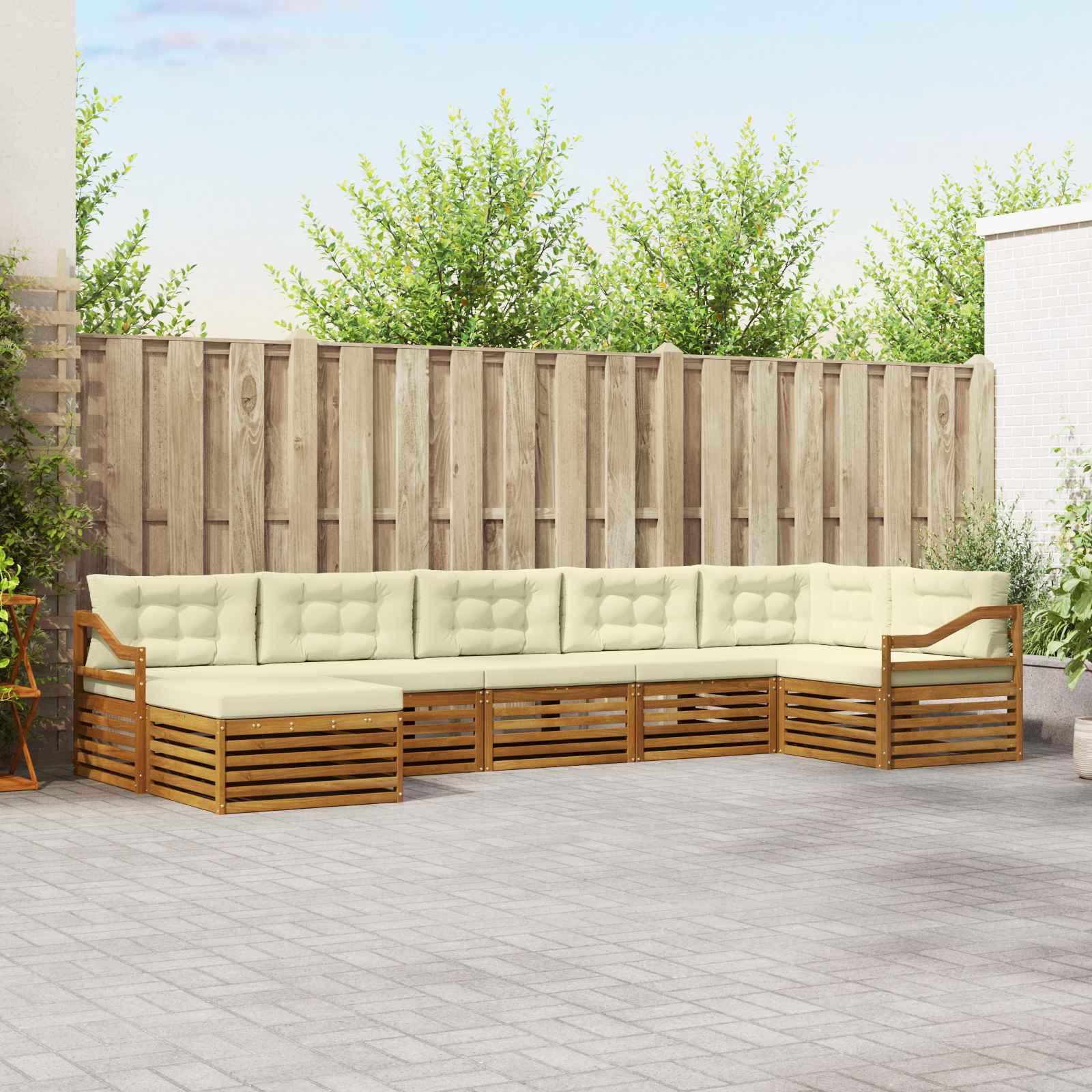 Outdoor-Sofagarnitur mit Kissen 7 pcs Natur und Creme