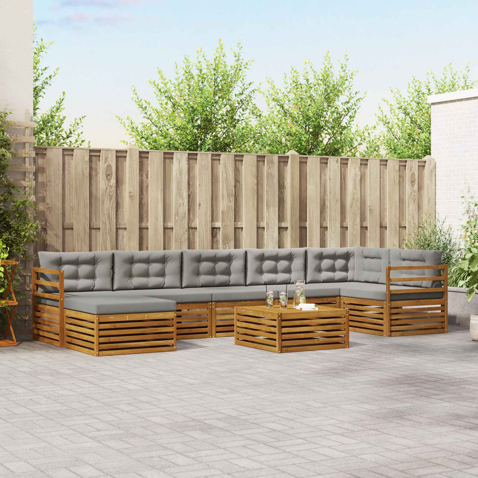 Outdoor-Sofagarnitur mit Kissen 8 pcs Natürlich und Hellgrau