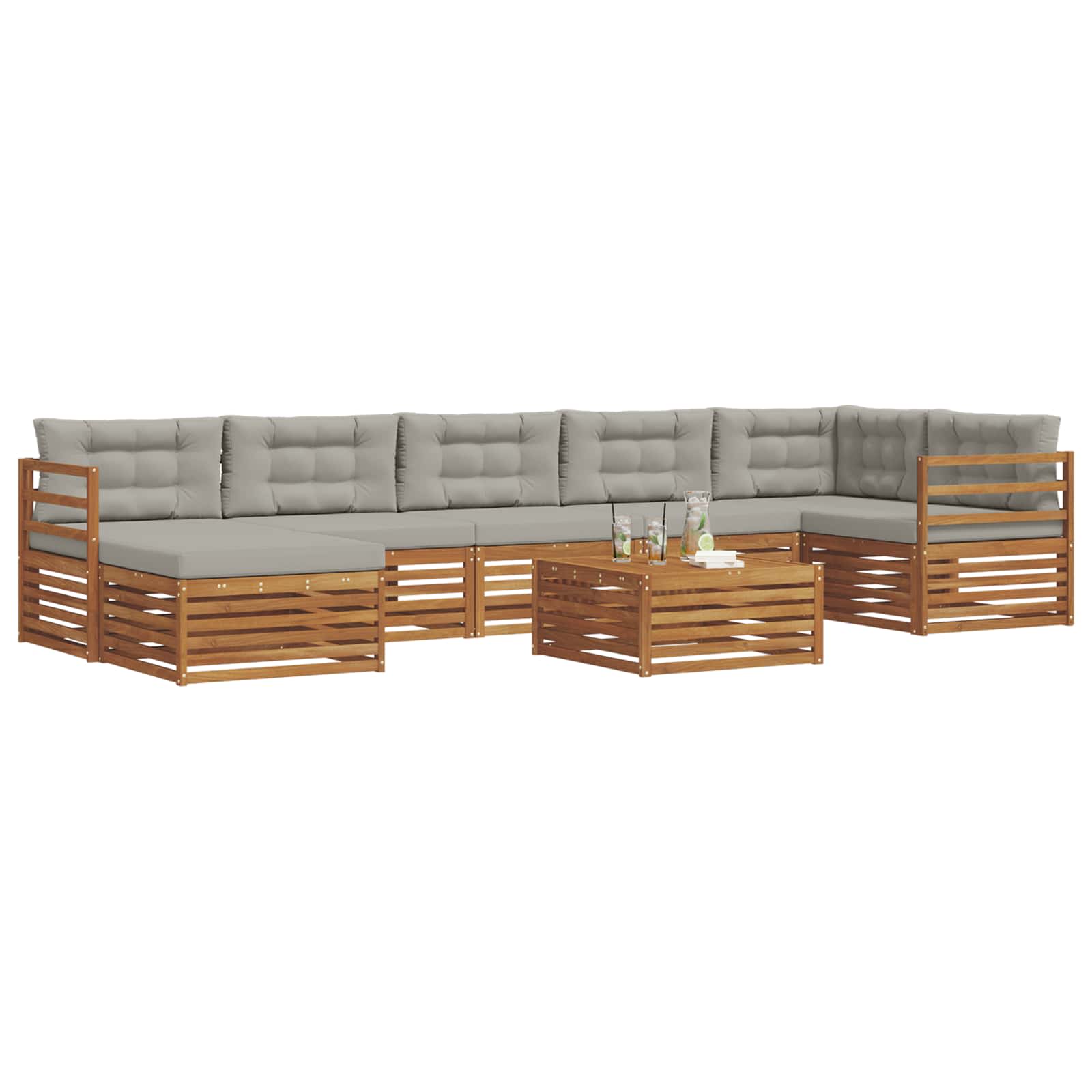 Outdoor-Sofagarnitur mit Kissen 8 pcs Natürlich und Hellgrau