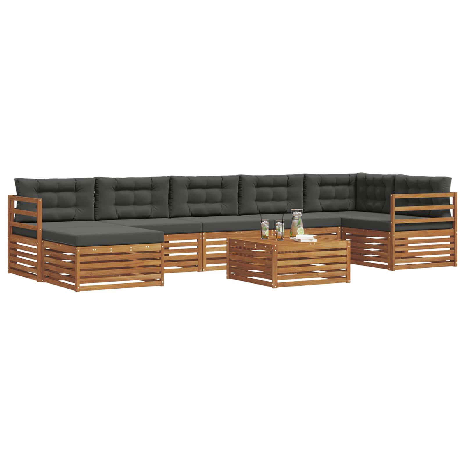 Outdoor-Sofagarnitur mit Kissen 8 pcs Natur und Anthrazit