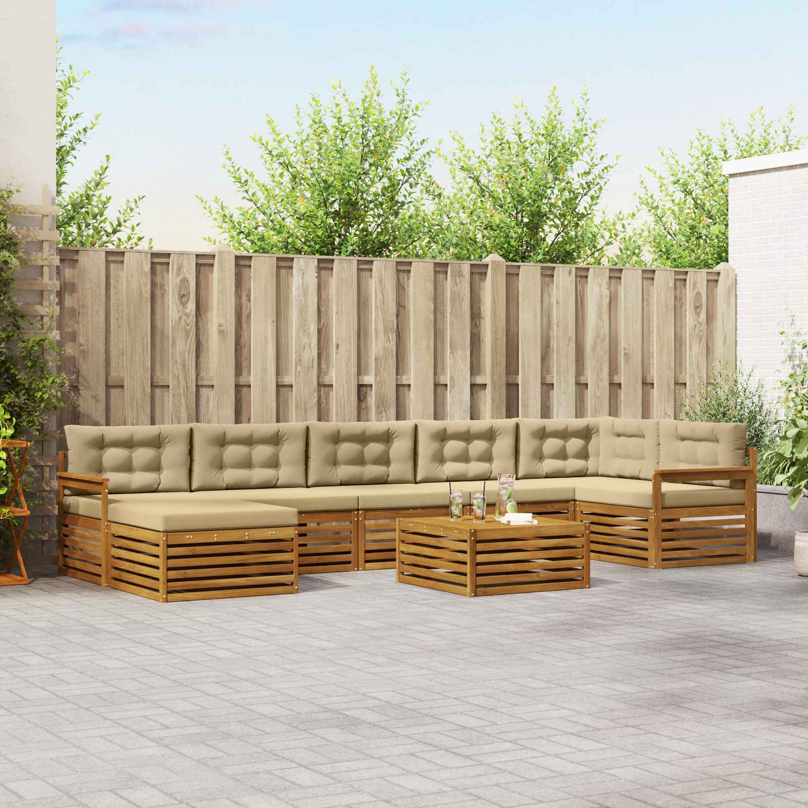Outdoor-Sofagarnitur mit Kissen 8 pcs Natur und Beige