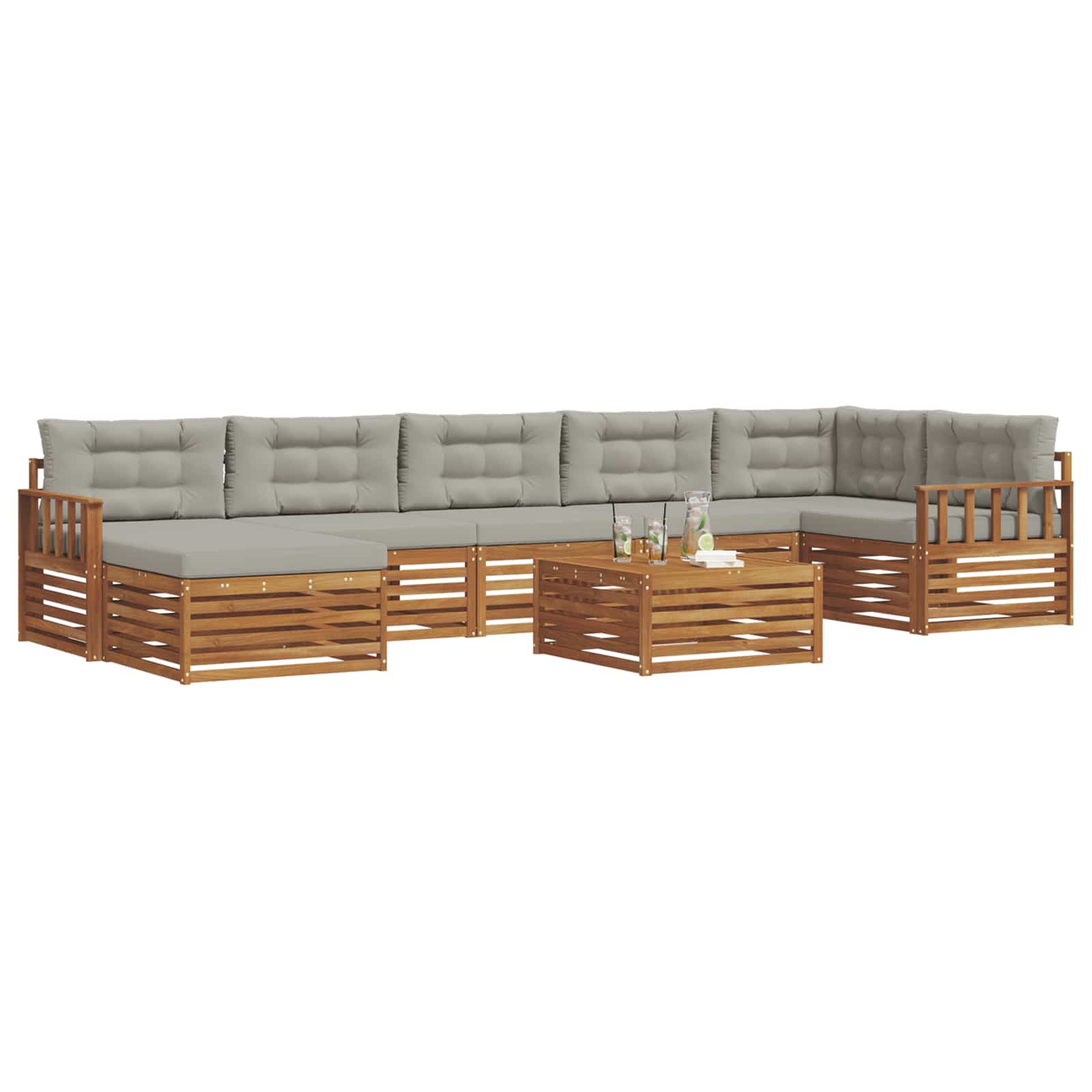 Outdoor-Sofagarnitur mit Kissen 8 pcs Natürlich und Hellgrau