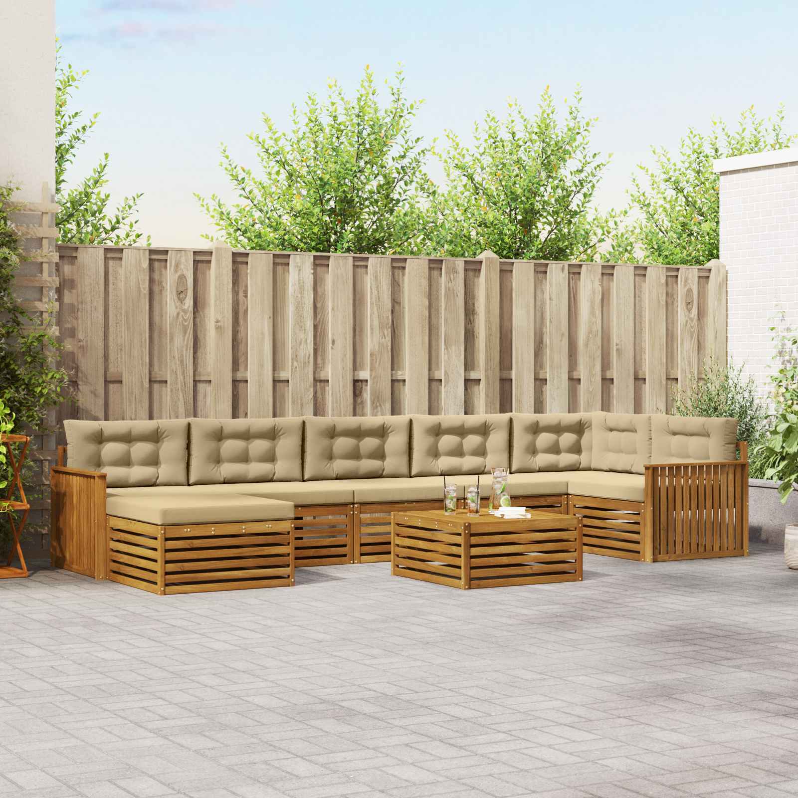 Outdoor-Sofagarnitur mit Kissen 8 pcs Natur und Beige