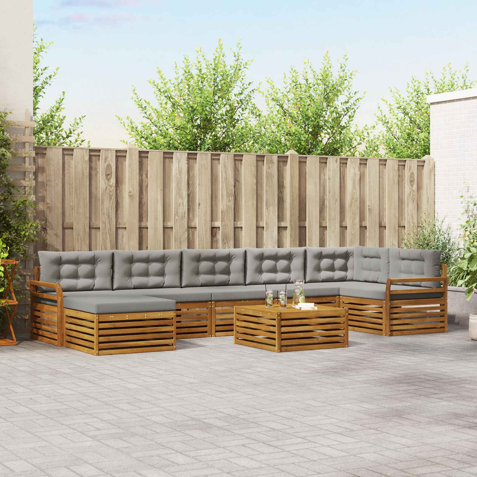 Outdoor-Sofagarnitur mit Kissen 8 pcs Natürlich und Hellgrau