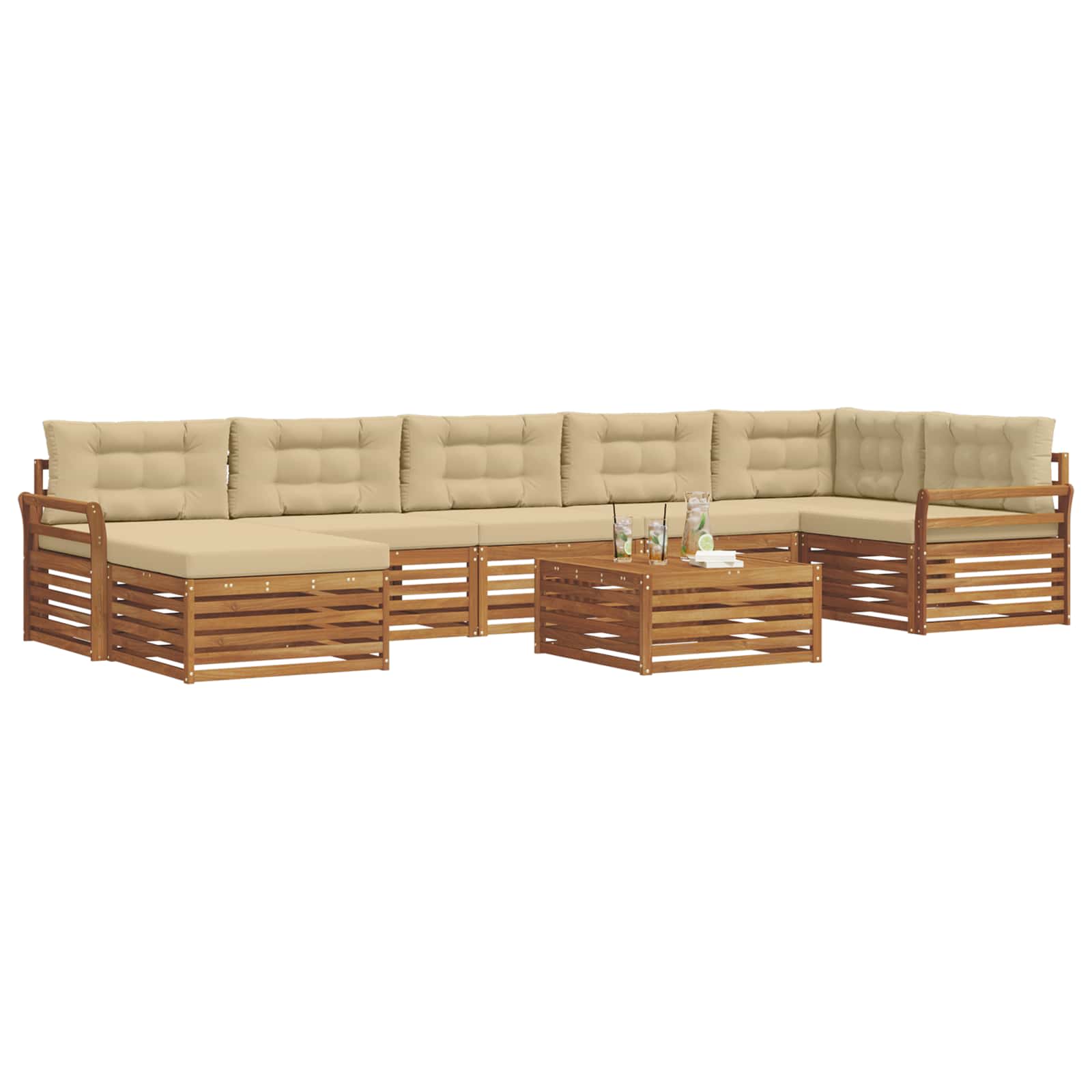 Outdoor-Sofagarnitur mit Kissen 8 pcs Natur und Beige