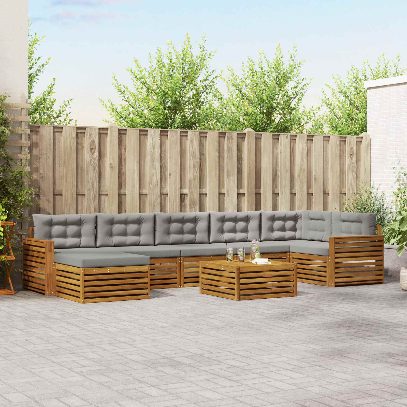 Outdoor-Sofagarnitur mit Kissen 8 pcs Natürlich und Hellgrau