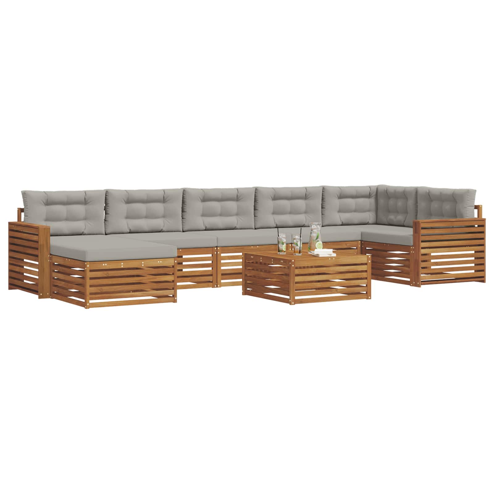 Outdoor-Sofagarnitur mit Kissen 8 pcs Natürlich und Hellgrau