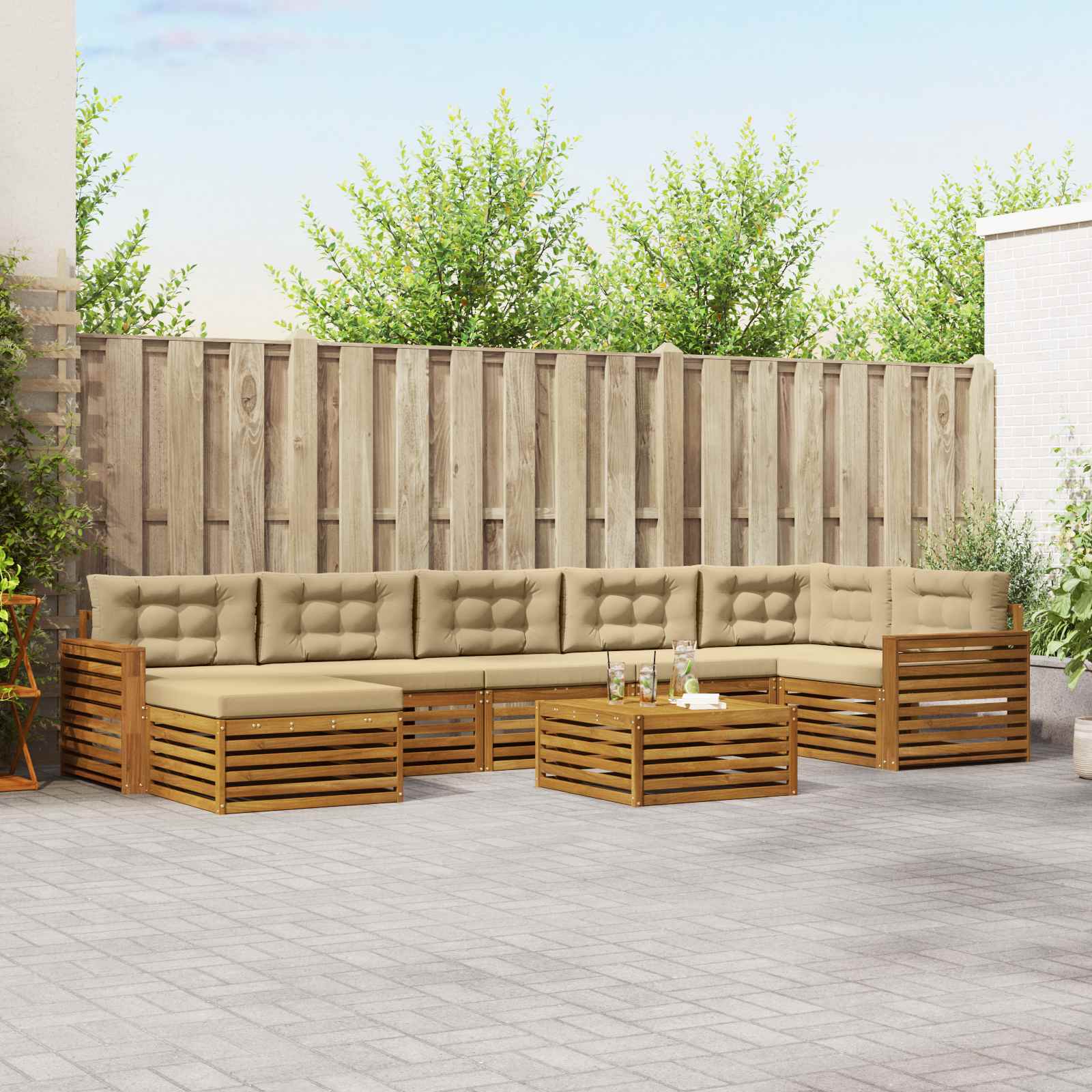 Outdoor-Sofagarnitur mit Kissen 8 pcs Natur und Beige