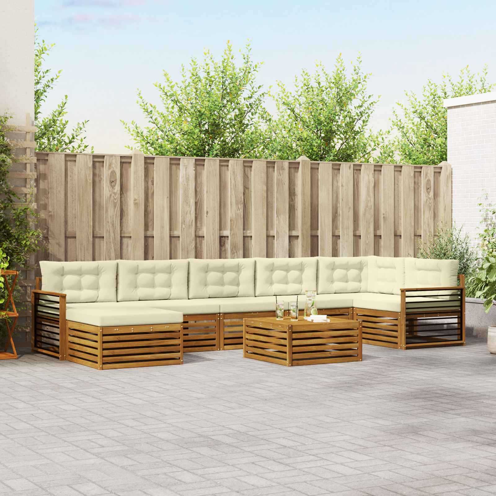 Outdoor-Sofagarnitur mit Kissen 8 pcs Natur und Creme