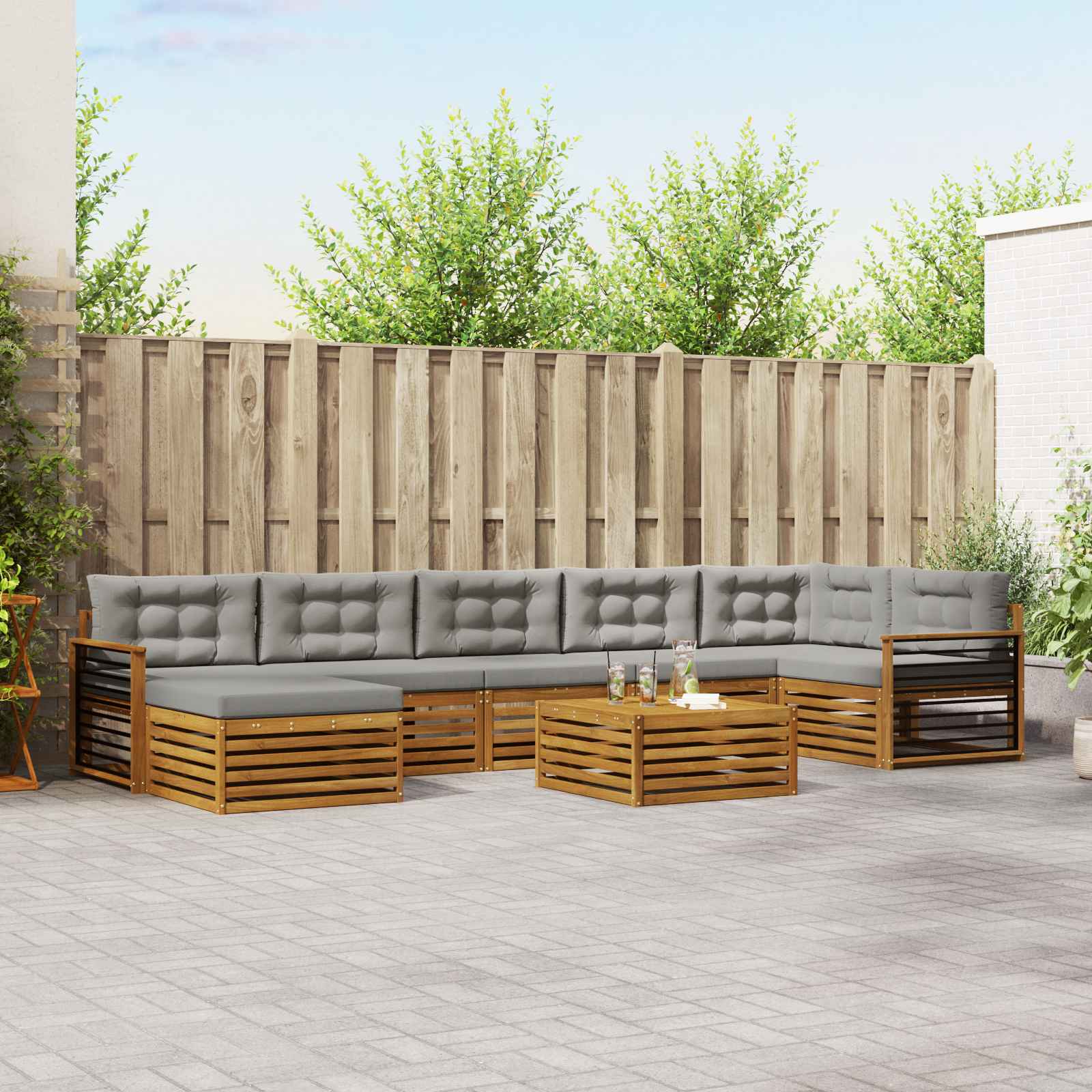 Outdoor-Sofagarnitur mit Kissen 8 pcs Natürlich und Hellgrau