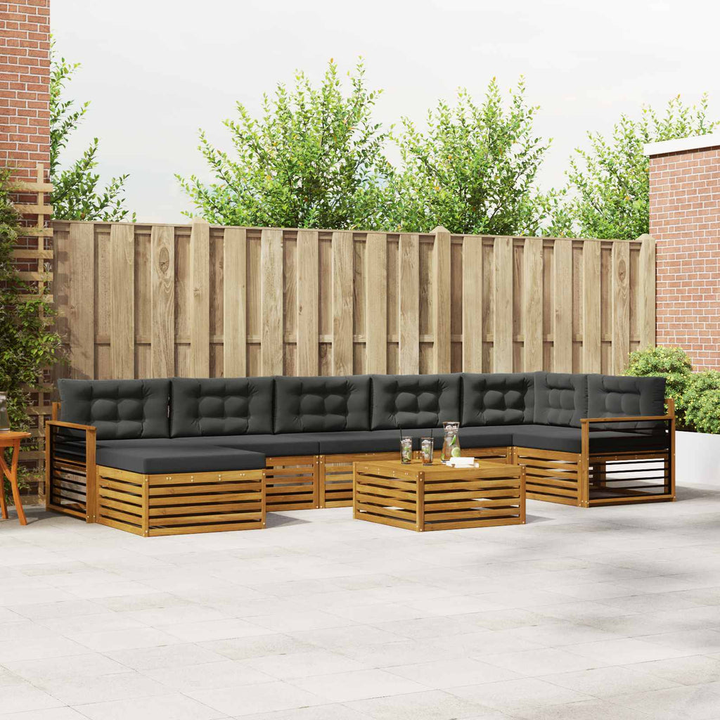 Outdoor-Sofagarnitur mit Kissen 8 pcs Natur und Anthrazit