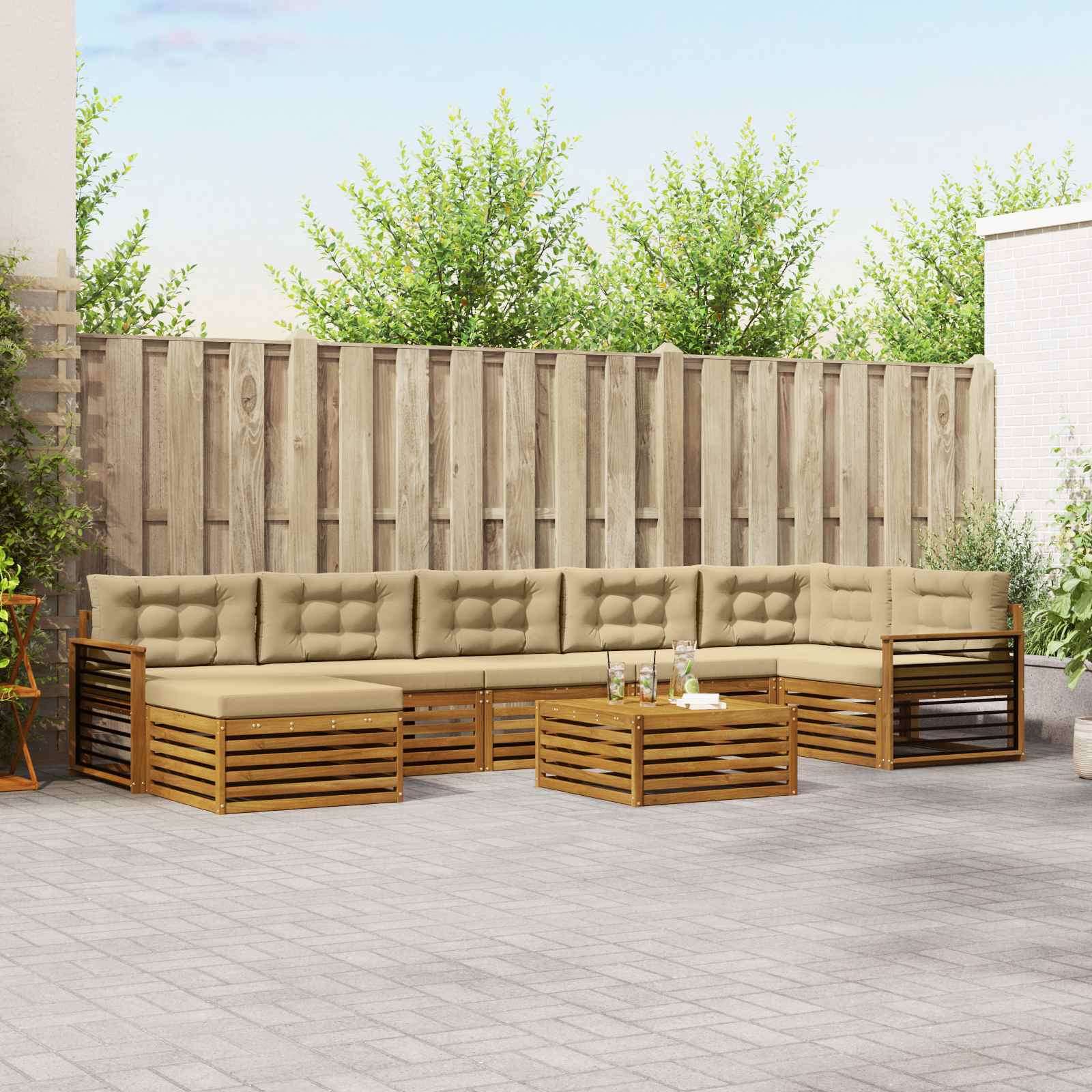 Outdoor-Sofagarnitur mit Kissen 8 pcs Natur und Beige